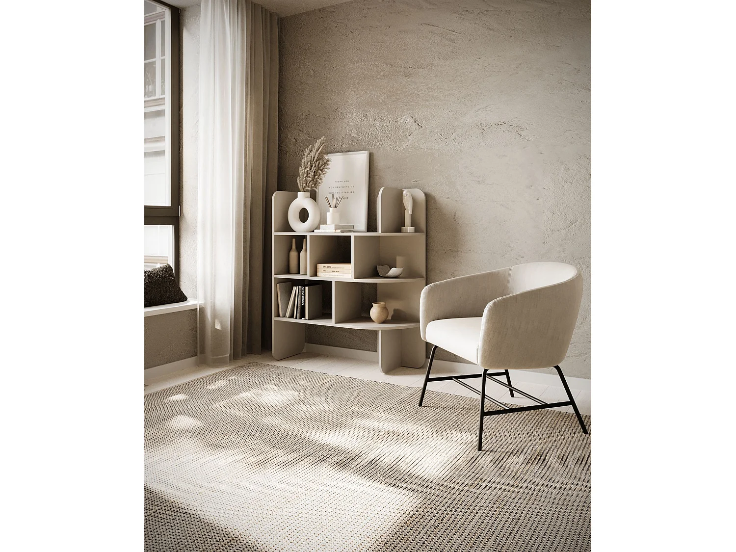 Bibliothèque basse avec niches ouvertes – 120 cm – beige – CONTLE