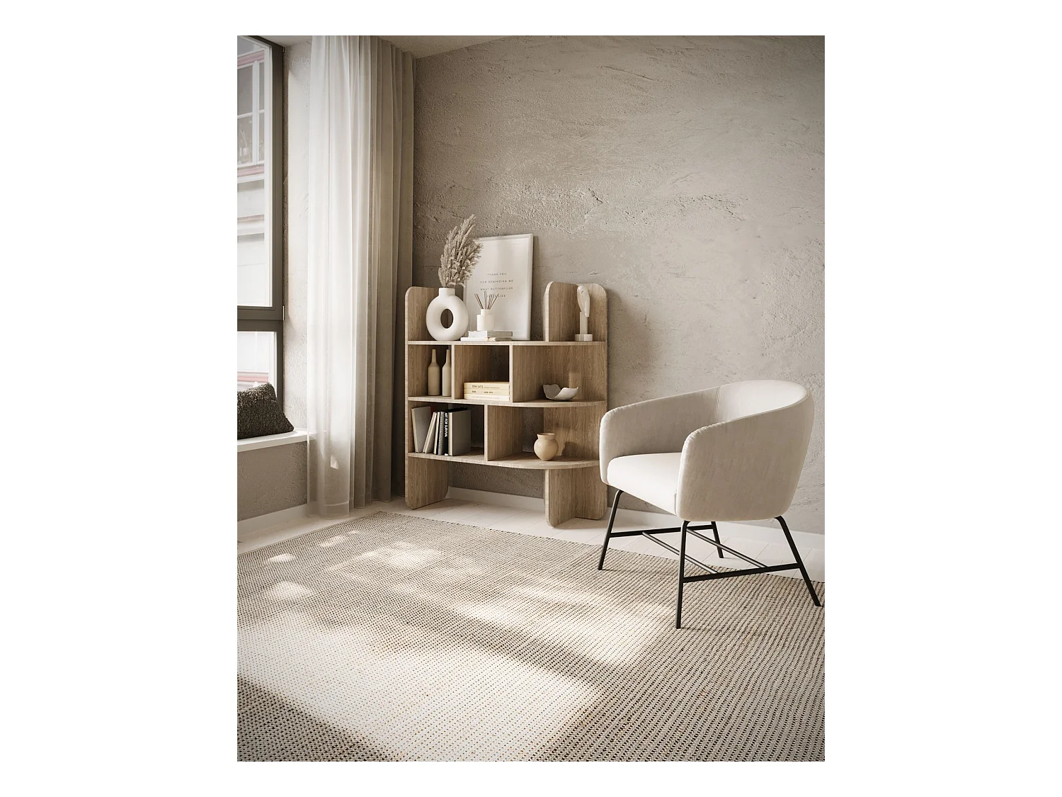 Standregal mit abgerundeten Ecken - in Eiche-Optik - 102 x 120 cm - CONTLE