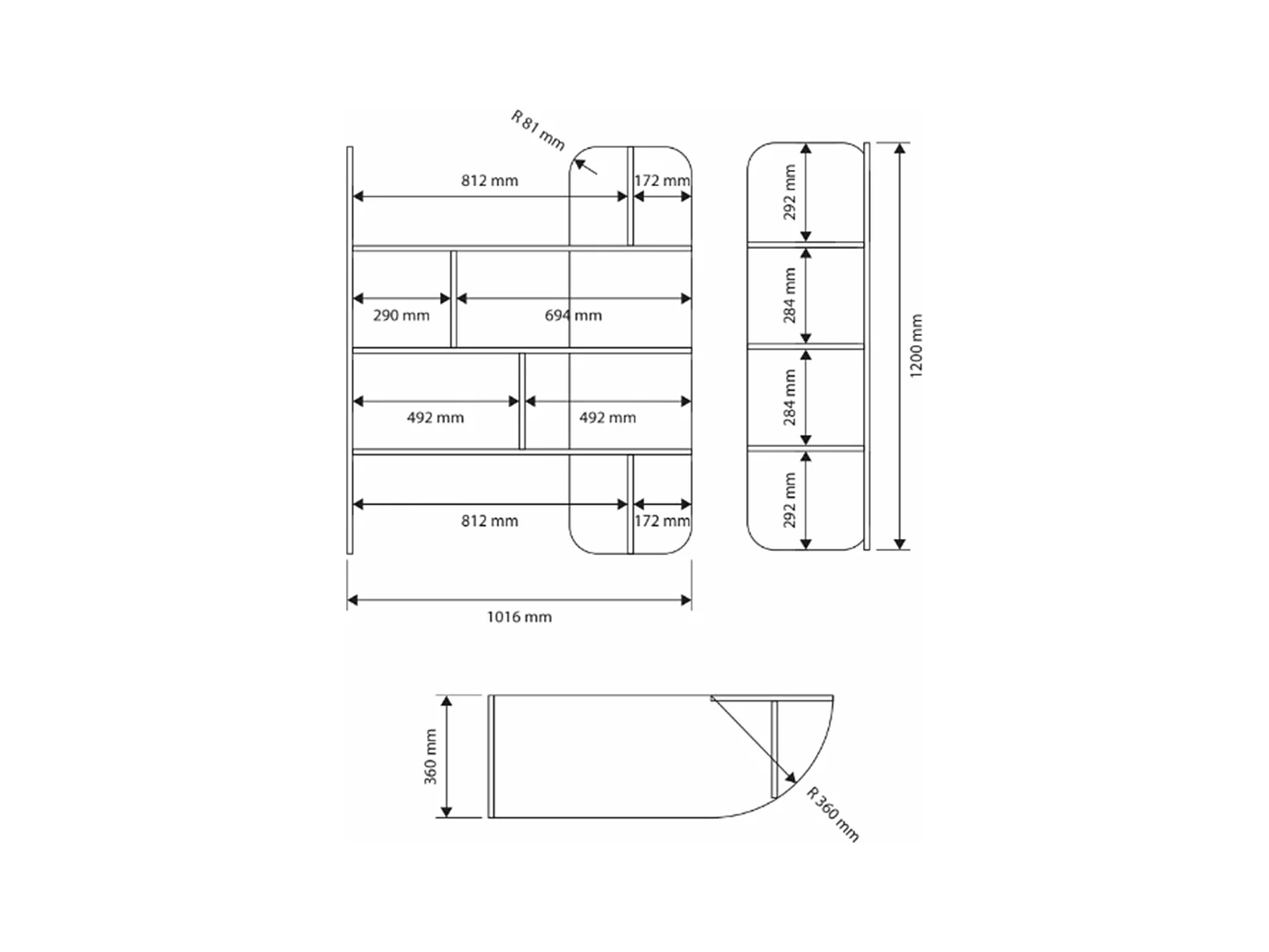 Standregal mit abgerundeten Ecken - in Eiche-Optik - 102 x 120 cm - CONTLE