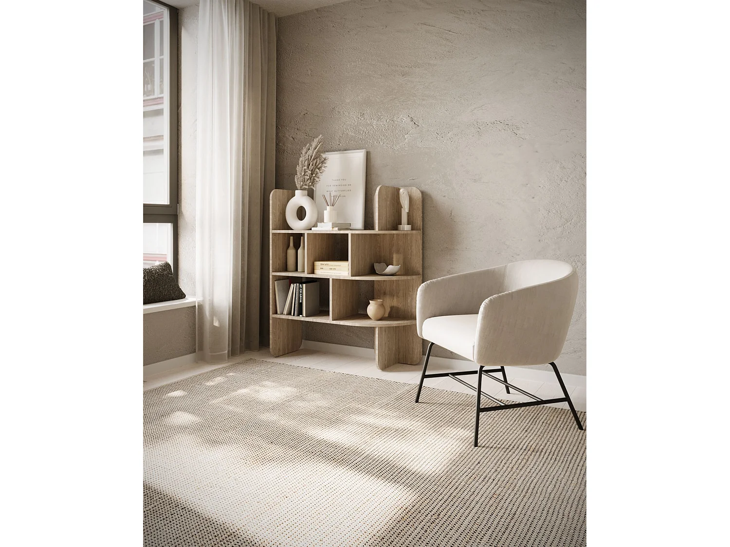 Bibliothèque basse avec niches ouvertes – 120 cm – décor chêne – CONTLE