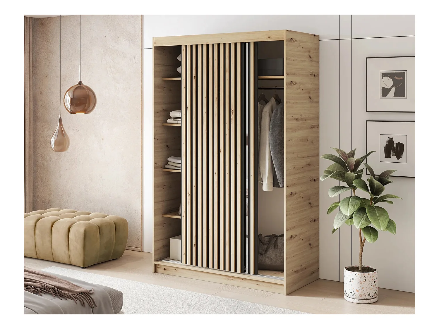 Armoire Platon (120 cm)/Portes coulissantes/Artisan