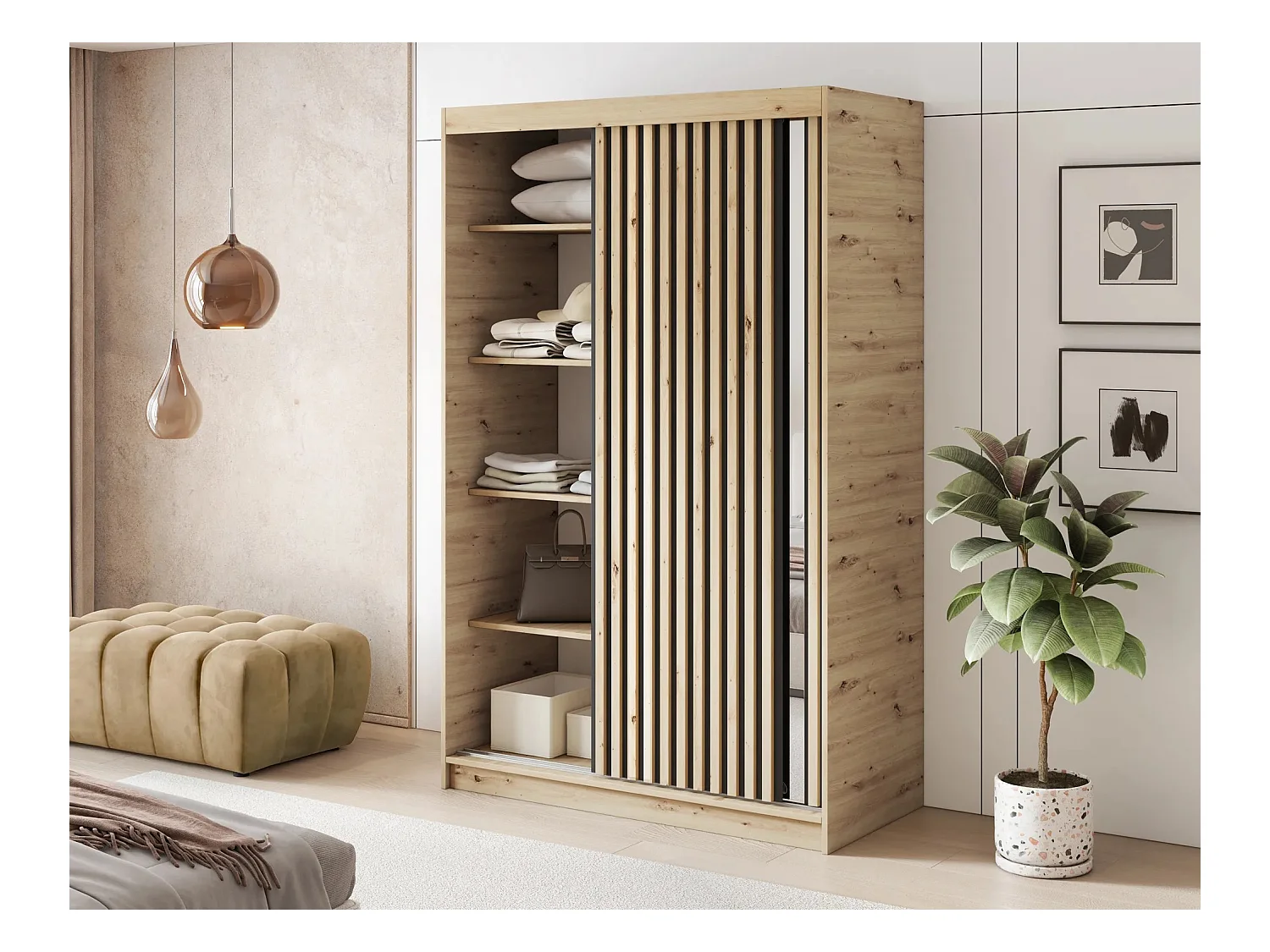 Armoire Platon (120 cm)/Portes coulissantes/Artisan