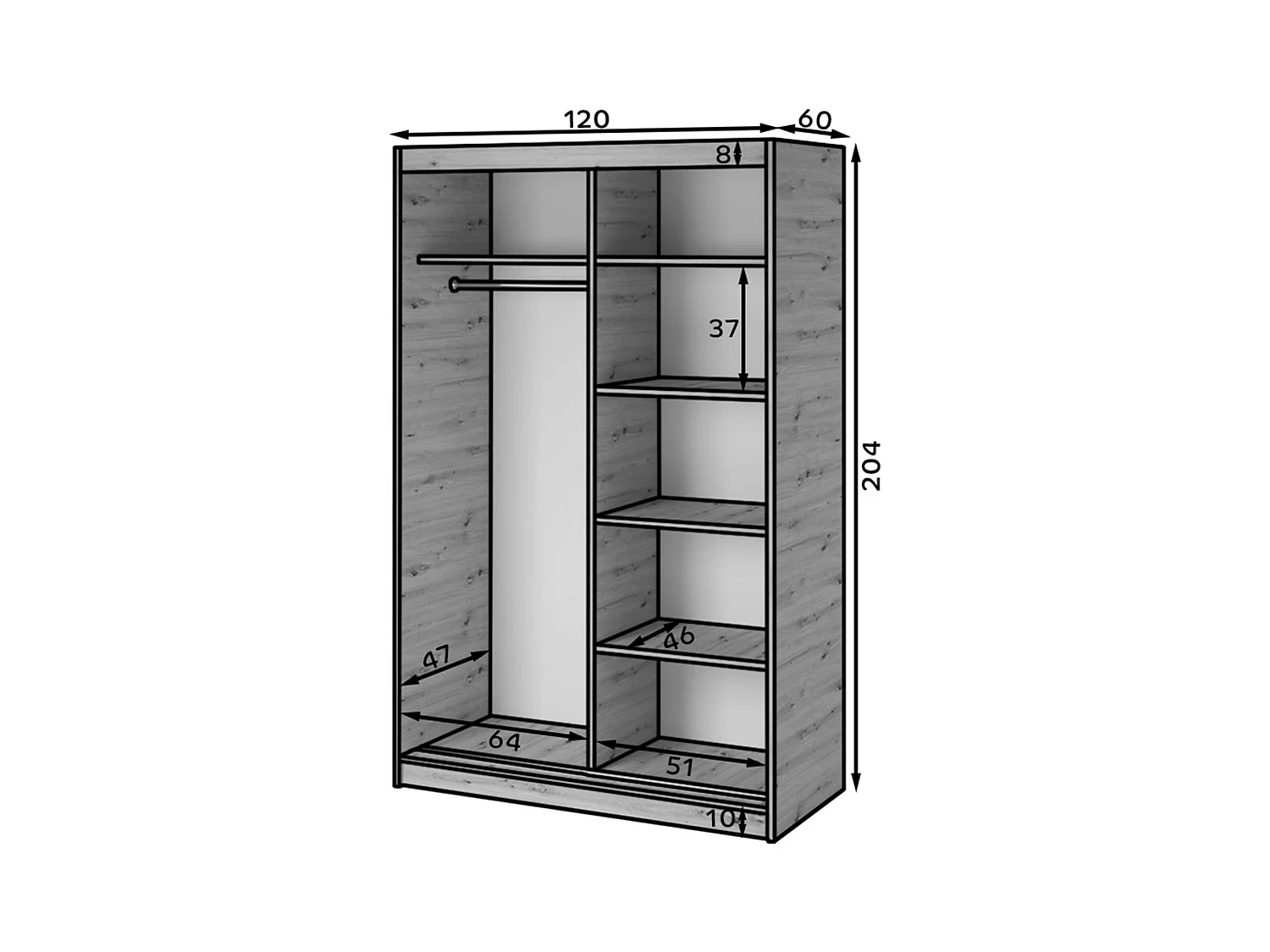 Armoire Platon (120 cm)/Portes coulissantes/Artisan