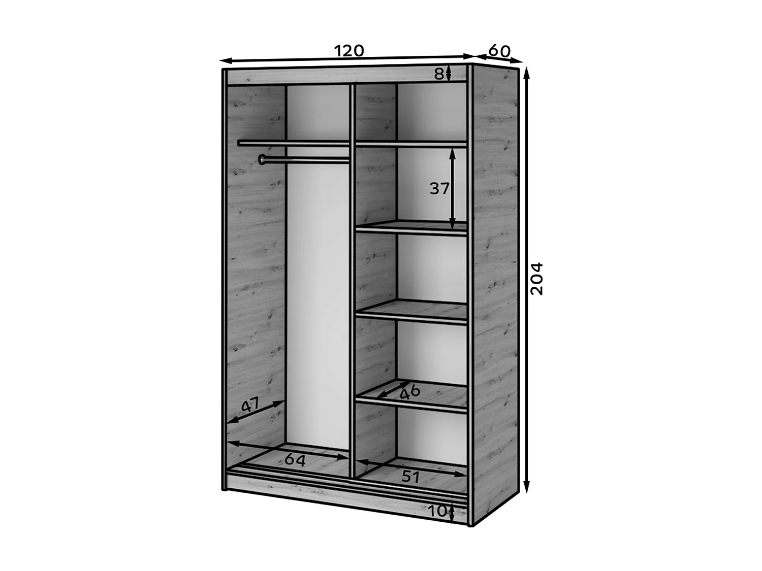 Armadio Platon (120 cm)/Ante scorrevoli/Artisan