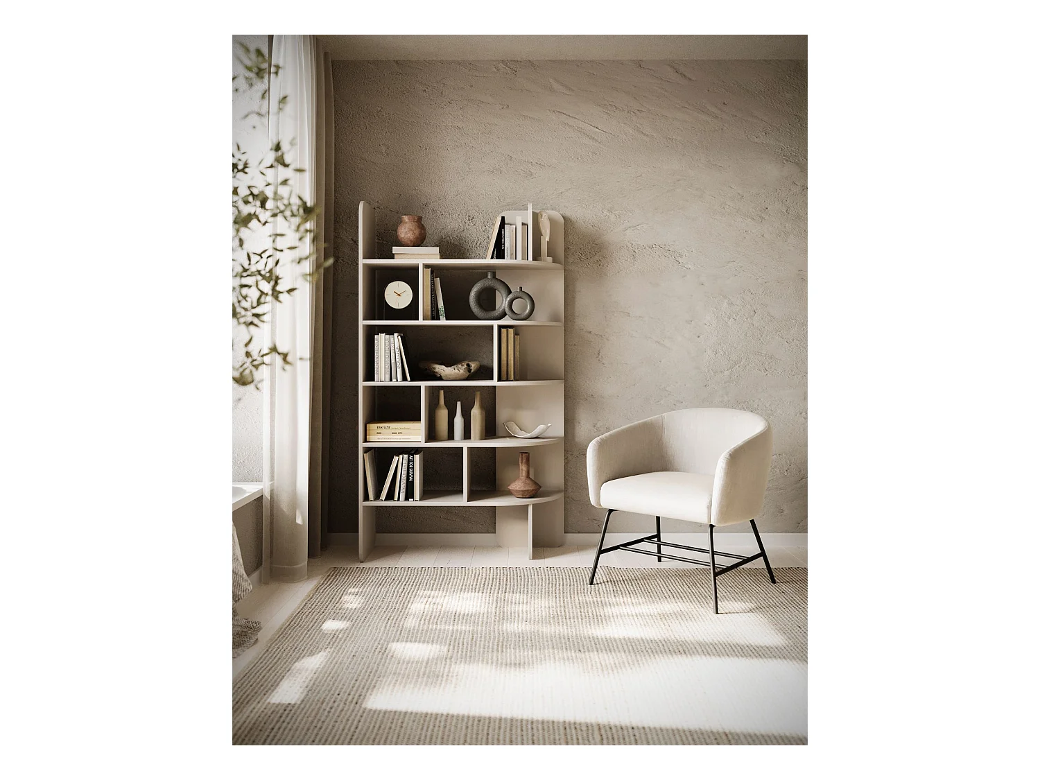 Bibliothèque haute avec niches ouvertes – 180 cm – beige – CONTLE
