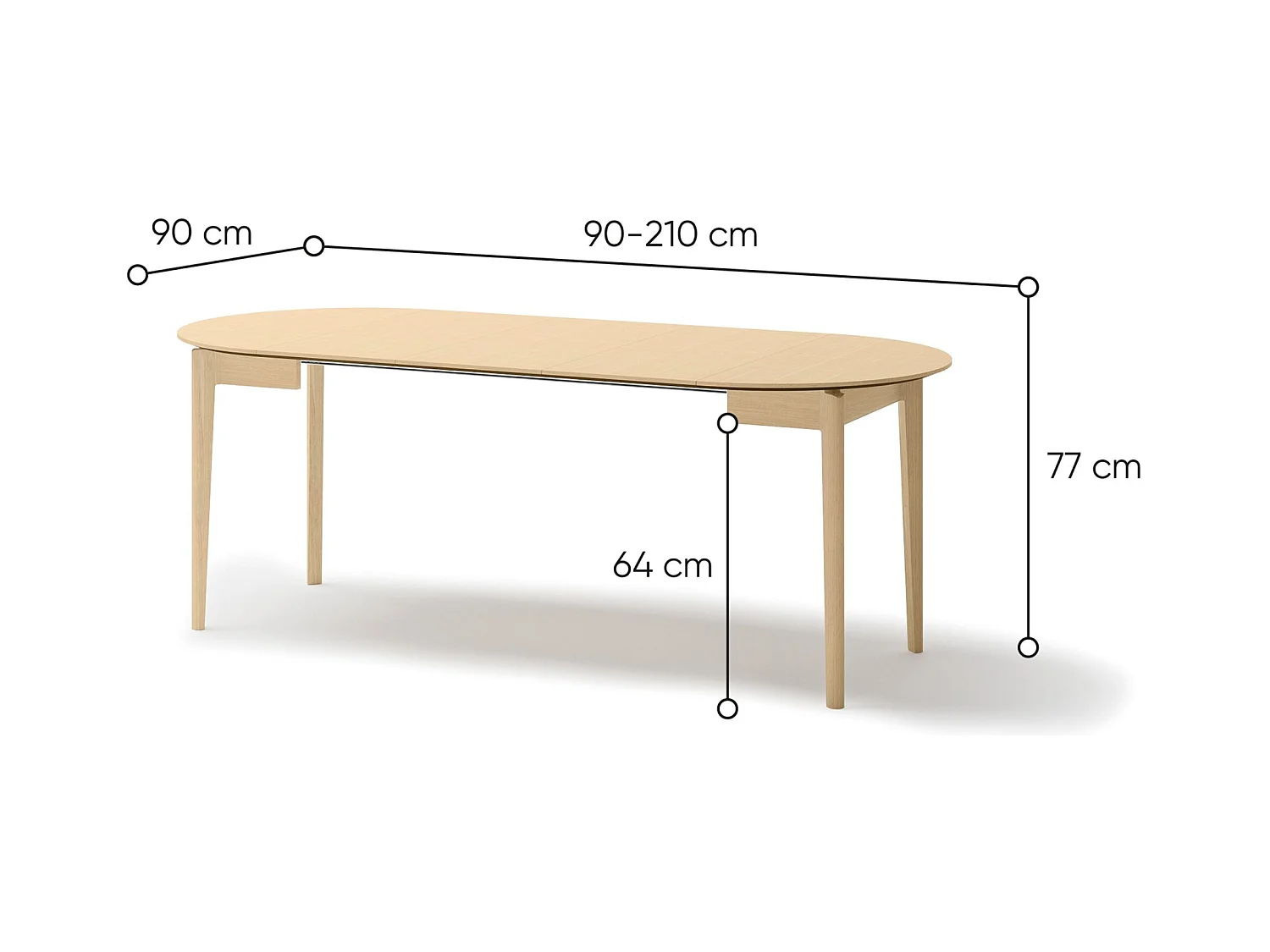 Ausziehtisch - Helle Eiche-Optik - 90–210x90 cm - PLOT