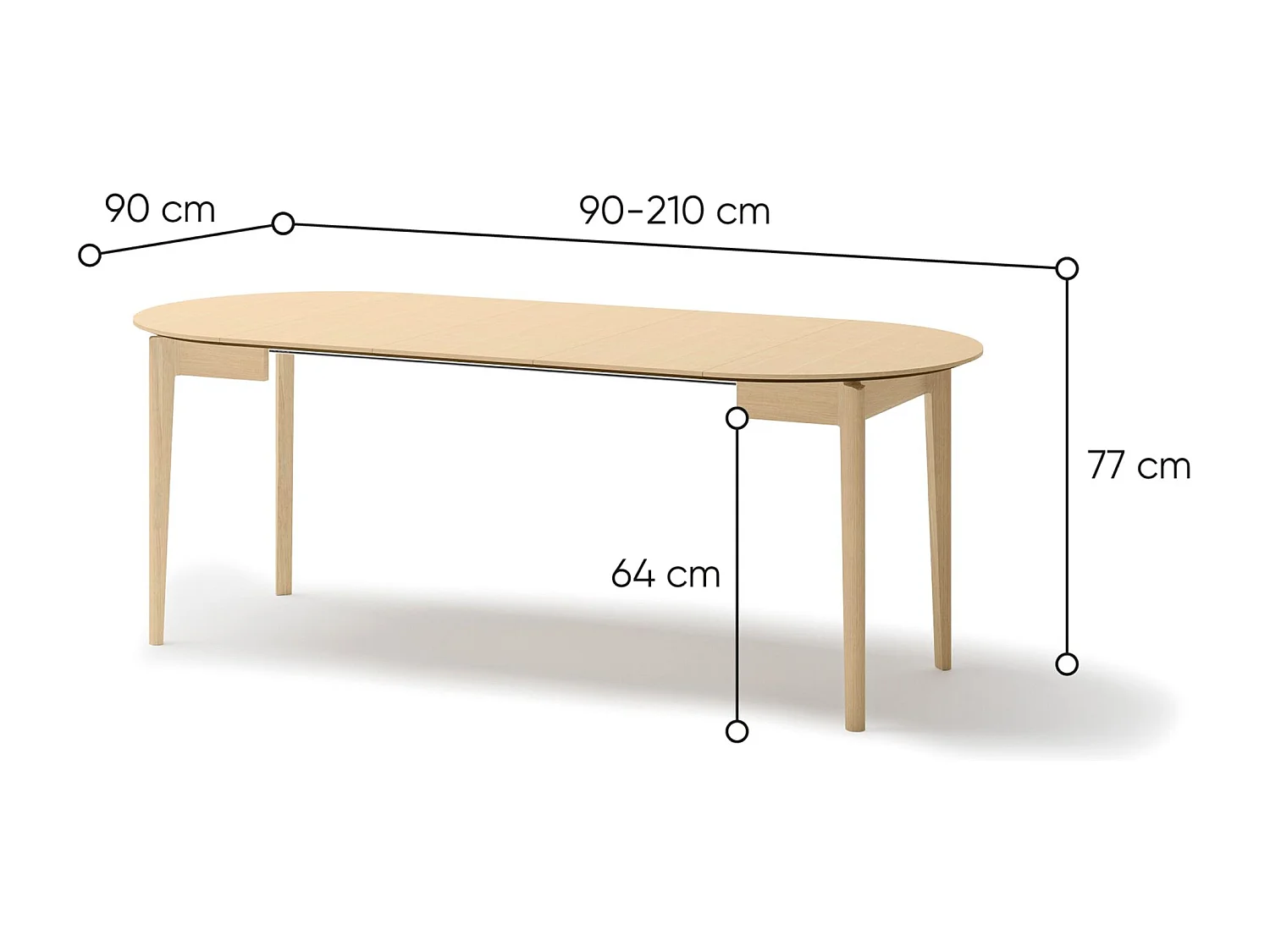Table à manger extensible – Chêne clair – 90x210x90 cm – PLOT