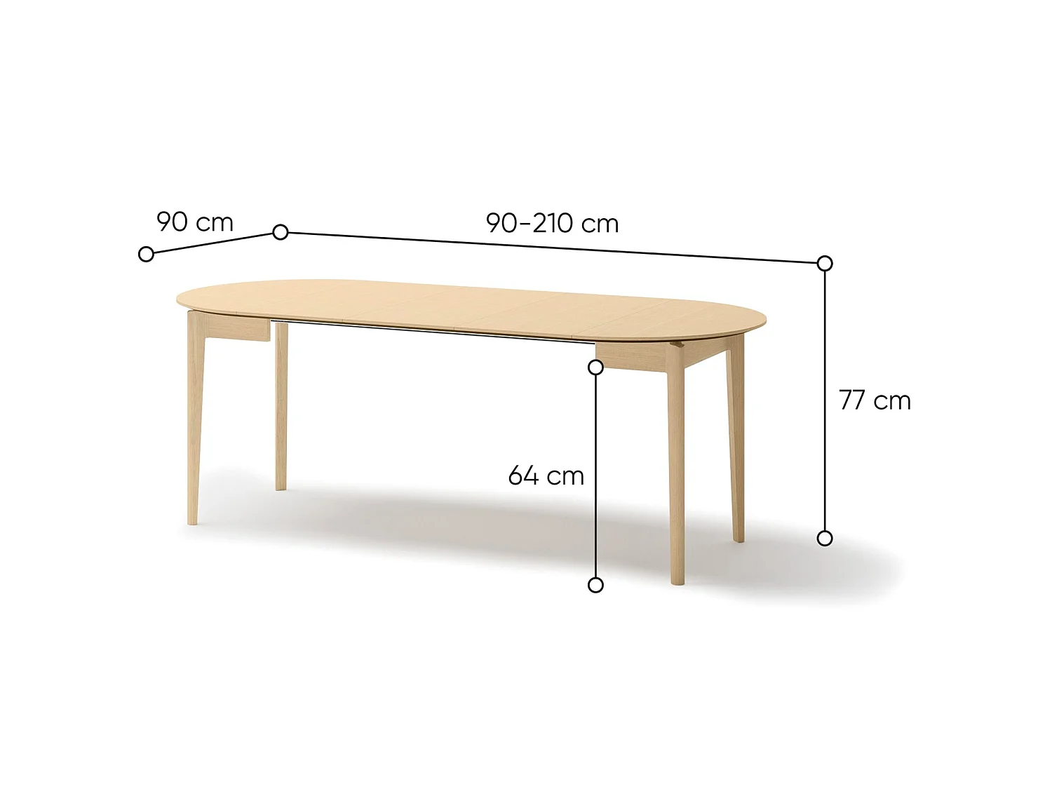 Table à manger extensible – Chêne clair – 90x210x90 cm – PLOT
