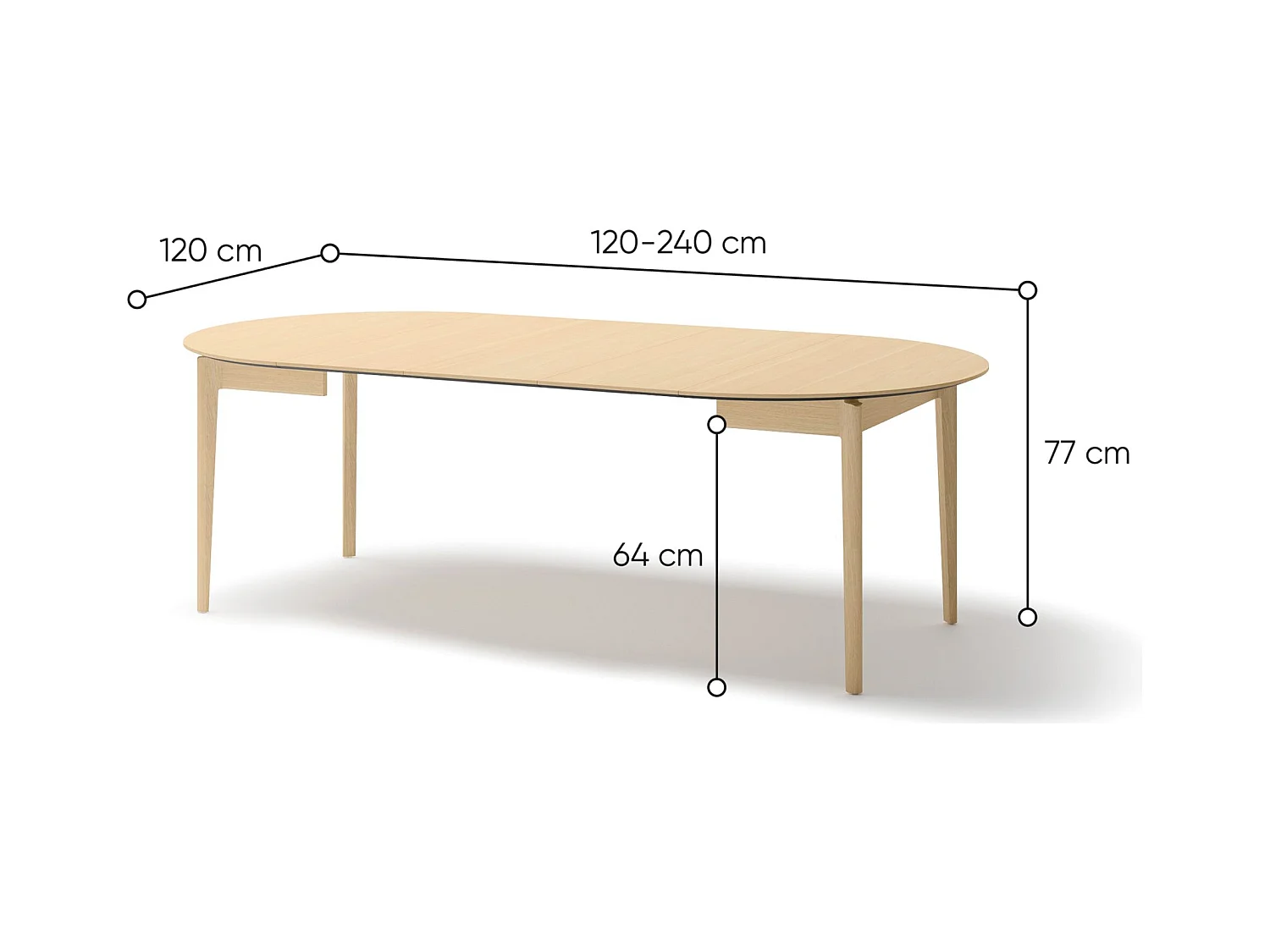 Ausziehtisch - Helle Eiche-Optik - 120–240 x 120 cm - PLOT