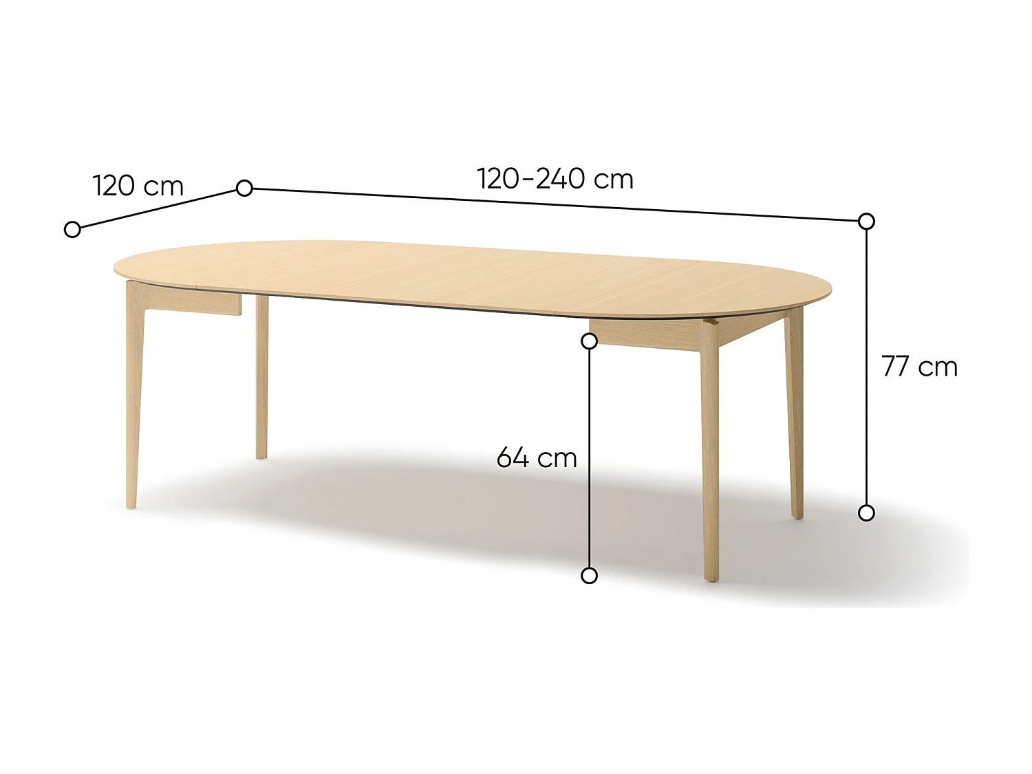 Table à manger extensible – Chêne clair – 120x240x120 cm – PLOT