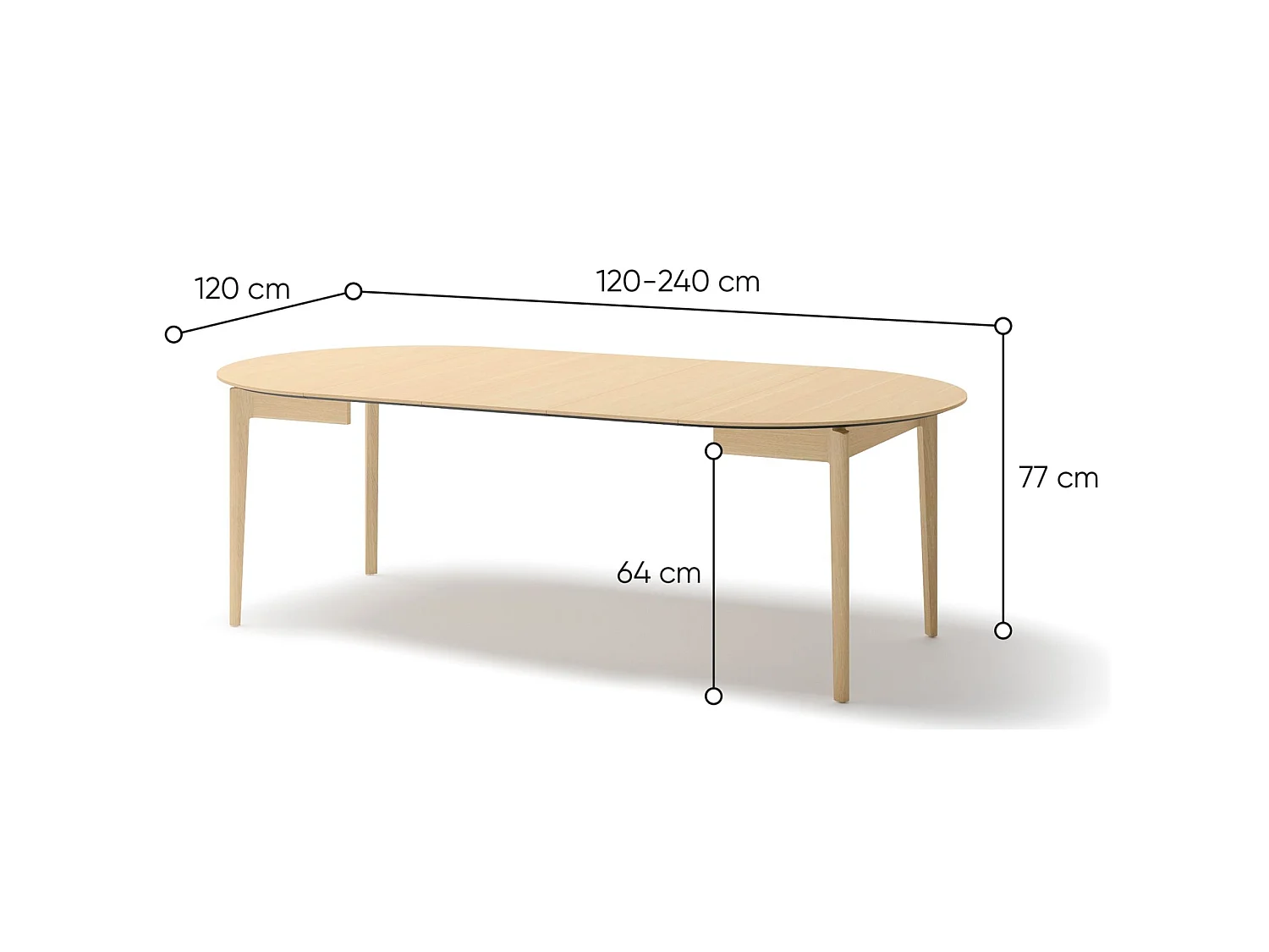 Table à manger extensible – Chêne clair – 120x240x120 cm – PLOT