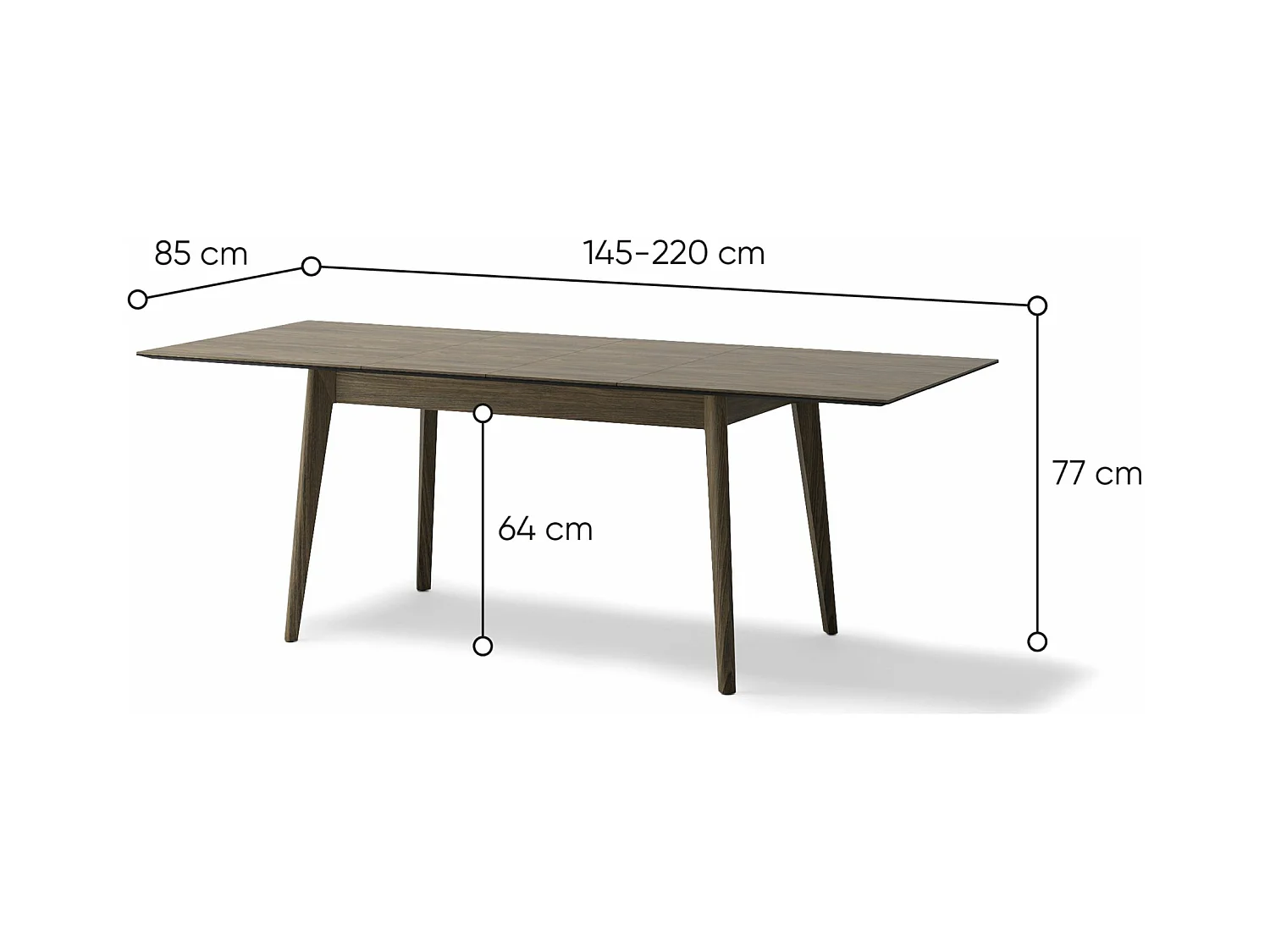 Uitschuifbare eettafel – Donker eiken – 145x220x85 cm – PLOT