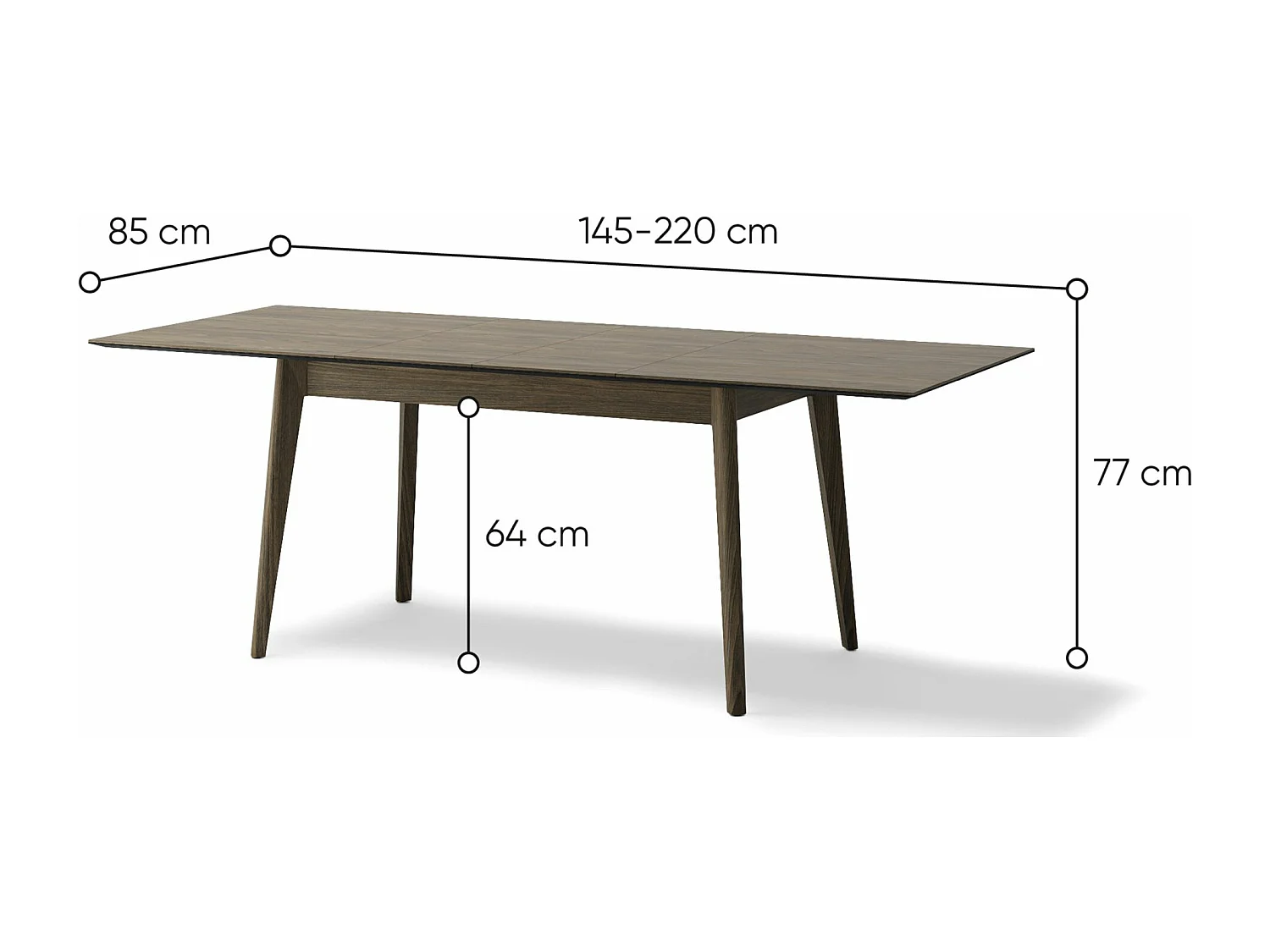 Uitschuifbare eettafel – Donker eiken – 145x220x85 cm – PLOT
