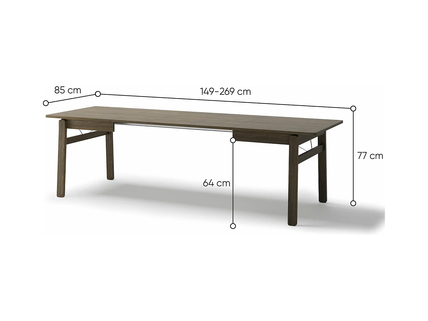Uitschuifbare eettafel – Donker eiken – 149x269x85 cm – PLOT