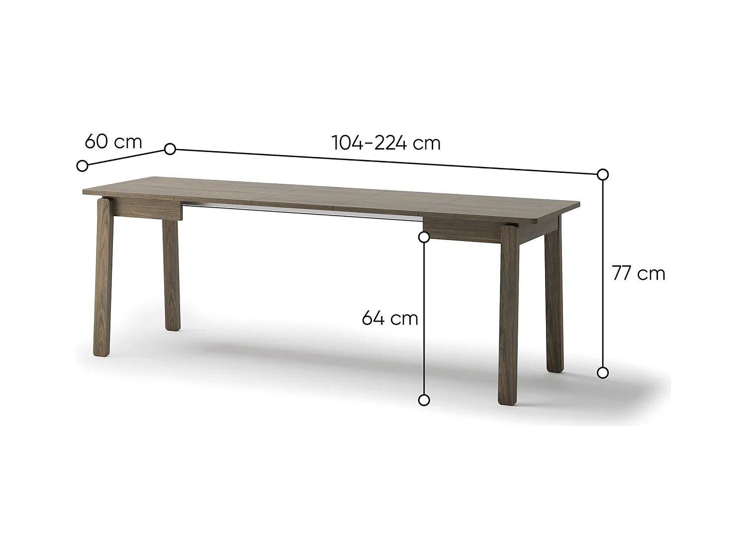 Ausziehtisch - Dunkle Eiche-Optik - 104–224 x 60 cm - PLOT