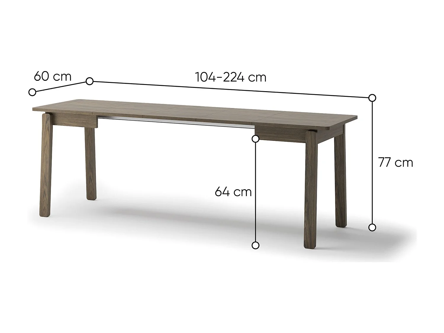 Uitschuifbare eettafel – Donker eiken – 104x224x60 cm – PLOT