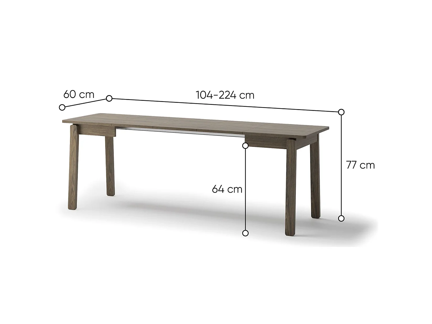 Ausziehtisch - Dunkle Eiche-Optik - 104–224 x 60 cm - PLOT