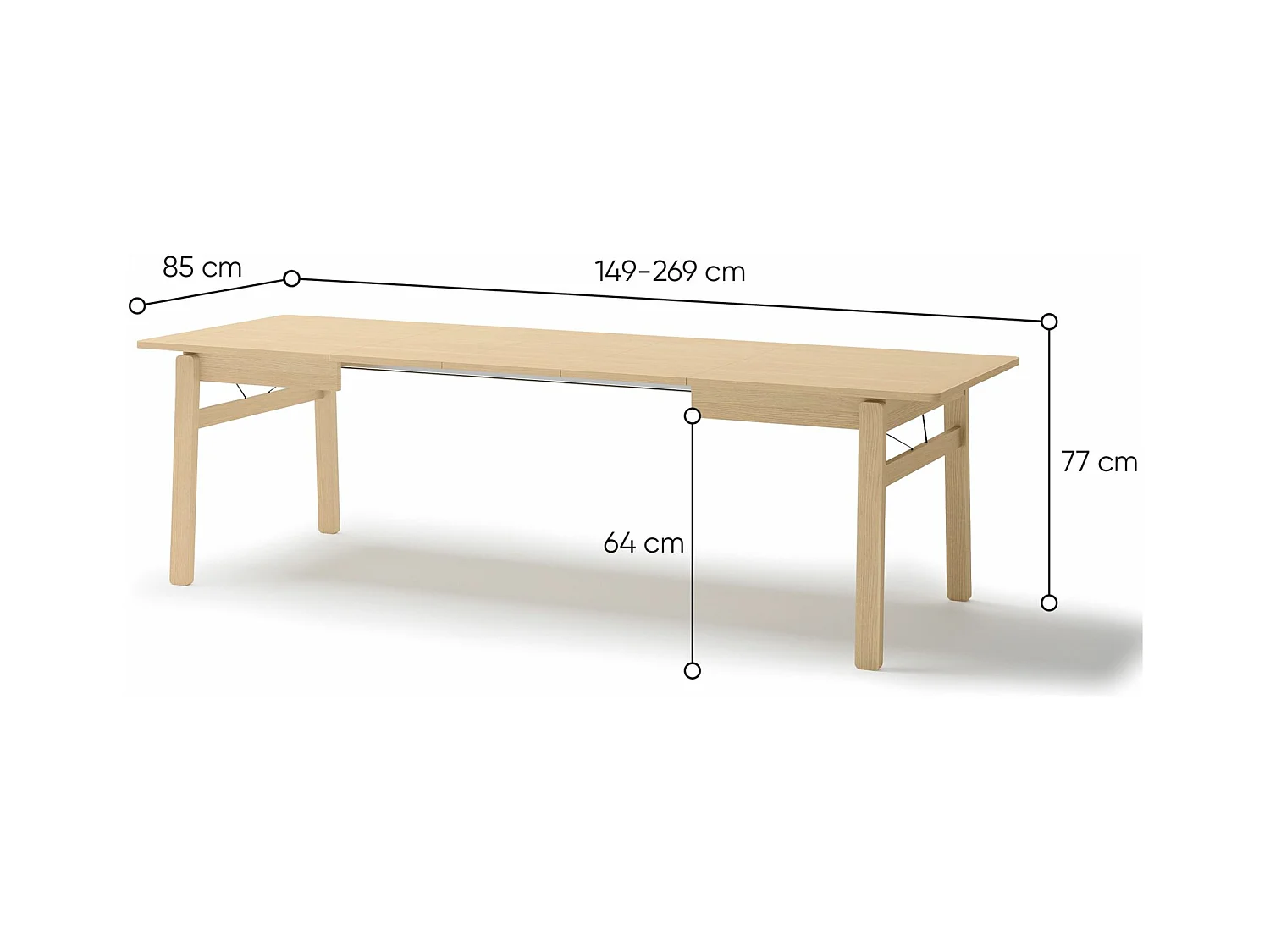Uitschuifbare eettafel – Licht eiken – 149x269x85 cm – PLOT