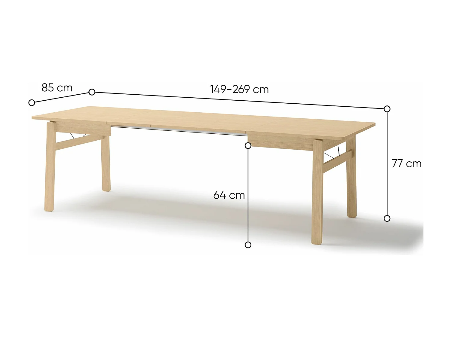 Uitschuifbare eettafel – Licht eiken – 149x269x85 cm – PLOT