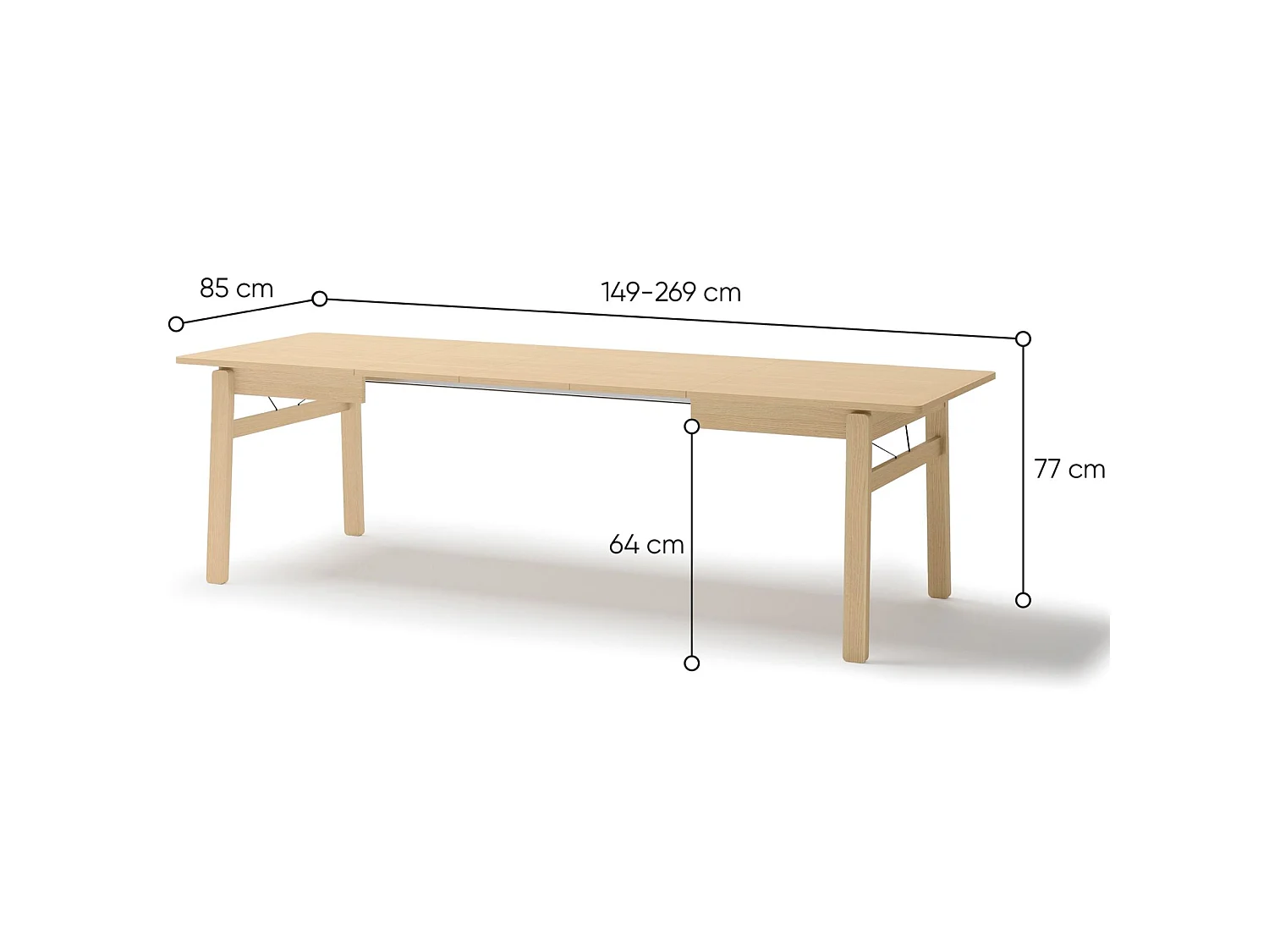 Table à manger extensible – Chêne clair – 149x269x85 cm – PLOT