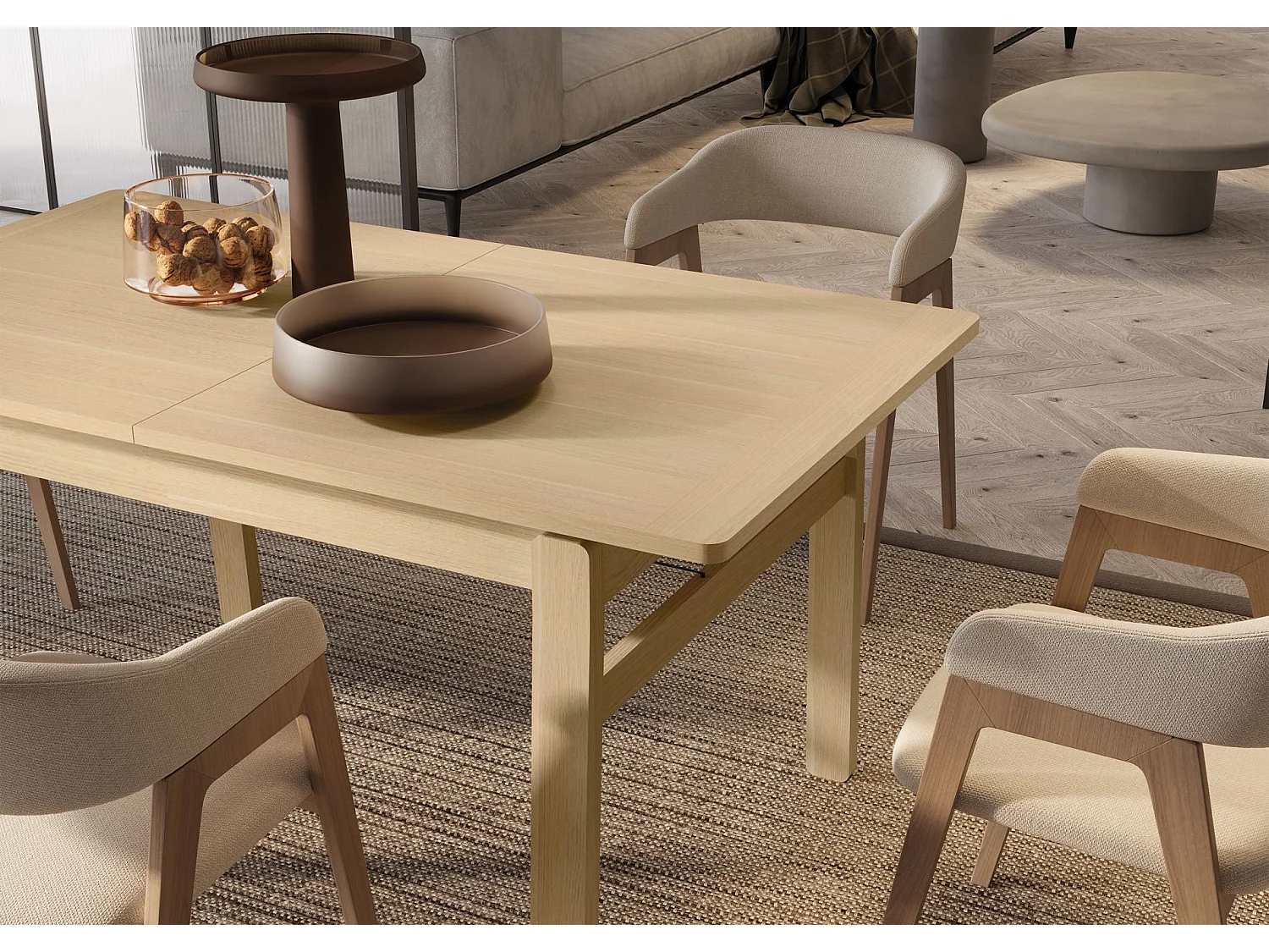 Table à manger extensible – Chêne clair – 149x269x85 cm – PLOT