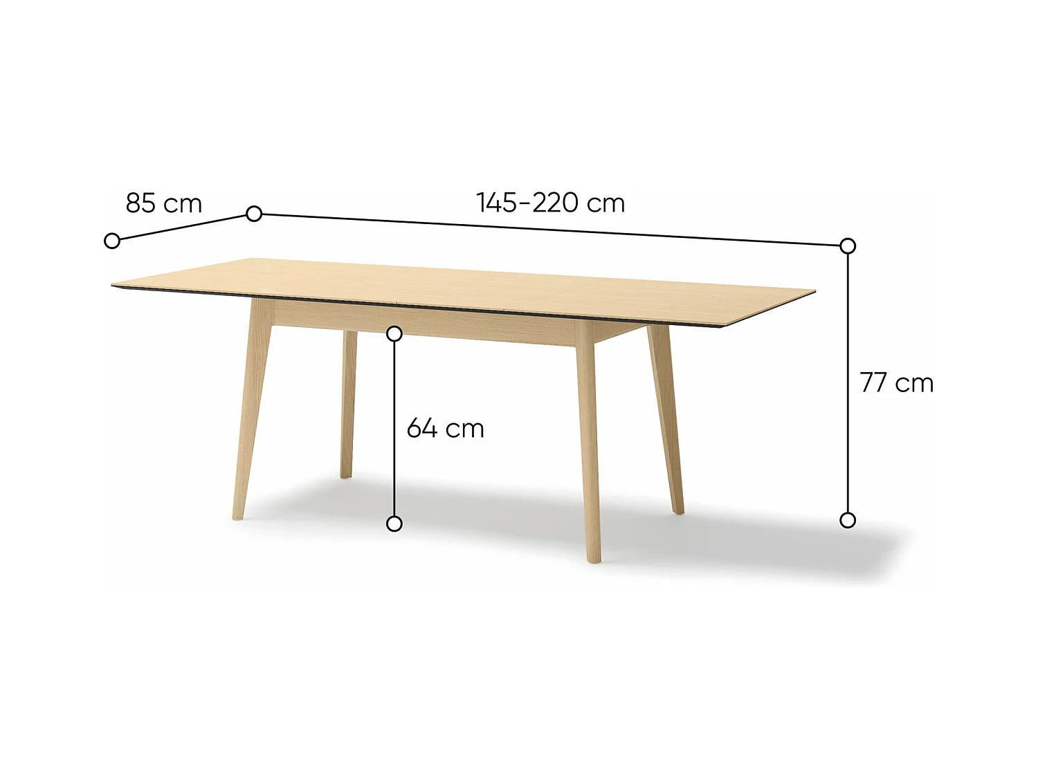 Ausziehtisch - Helle Eiche-Optik - 145–220 x 85 cm - PLOT