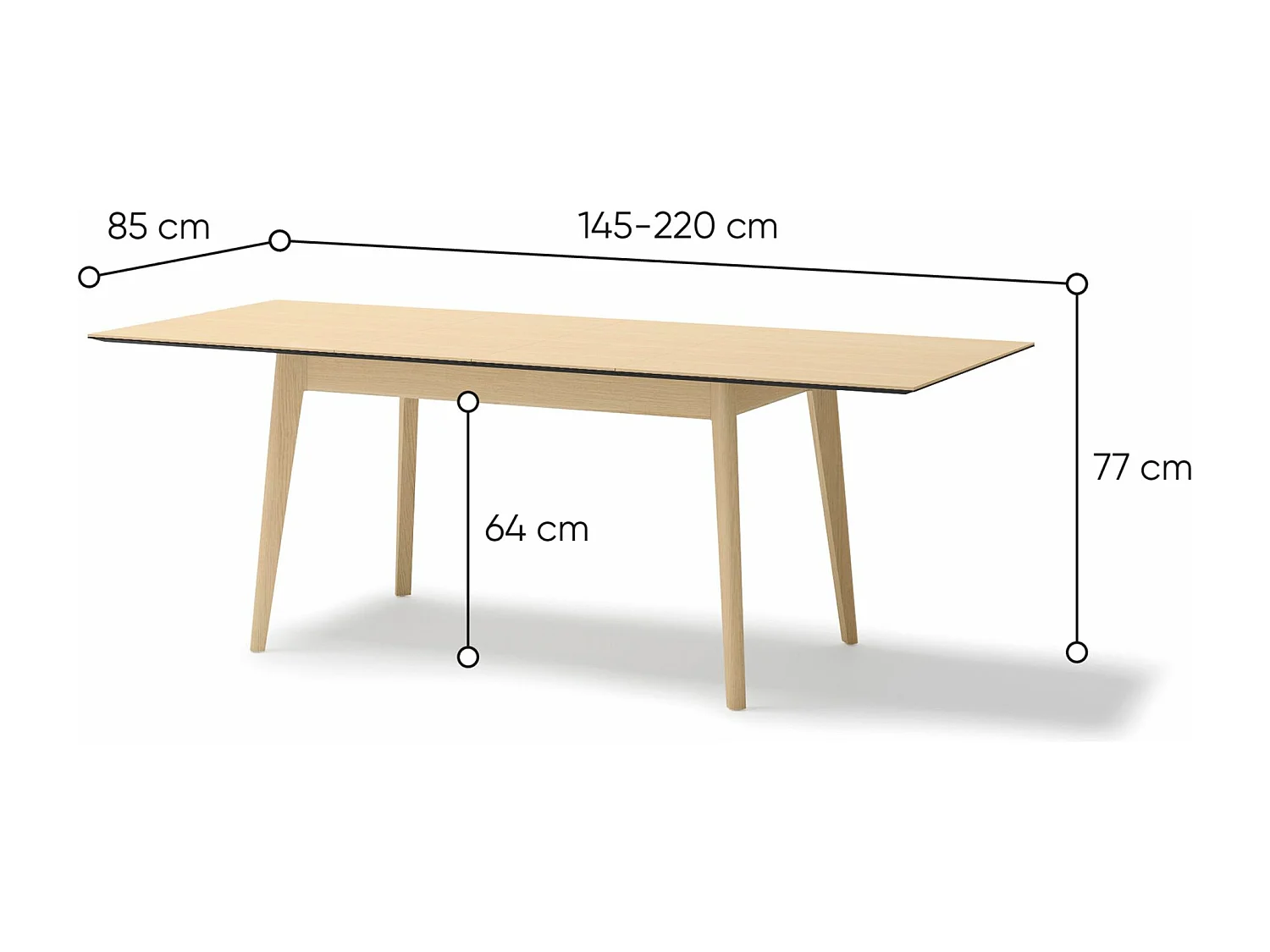 Uitschuifbare eettafel – Licht eiken – 145x220x85 cm – PLOT