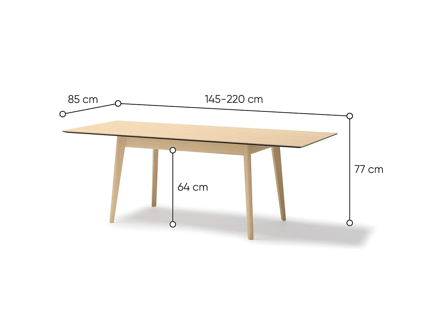 Table à manger extensible – Chêne clair – 145x220x85 cm – PLOT