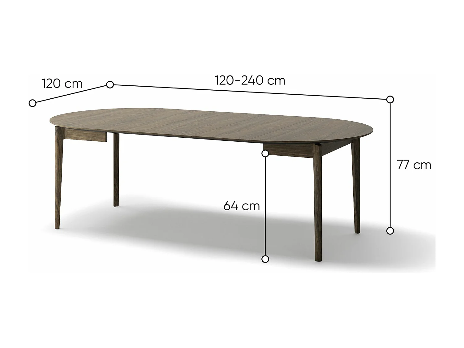Table à manger extensible – Chêne foncé – 120x240x120 cm – PLOT