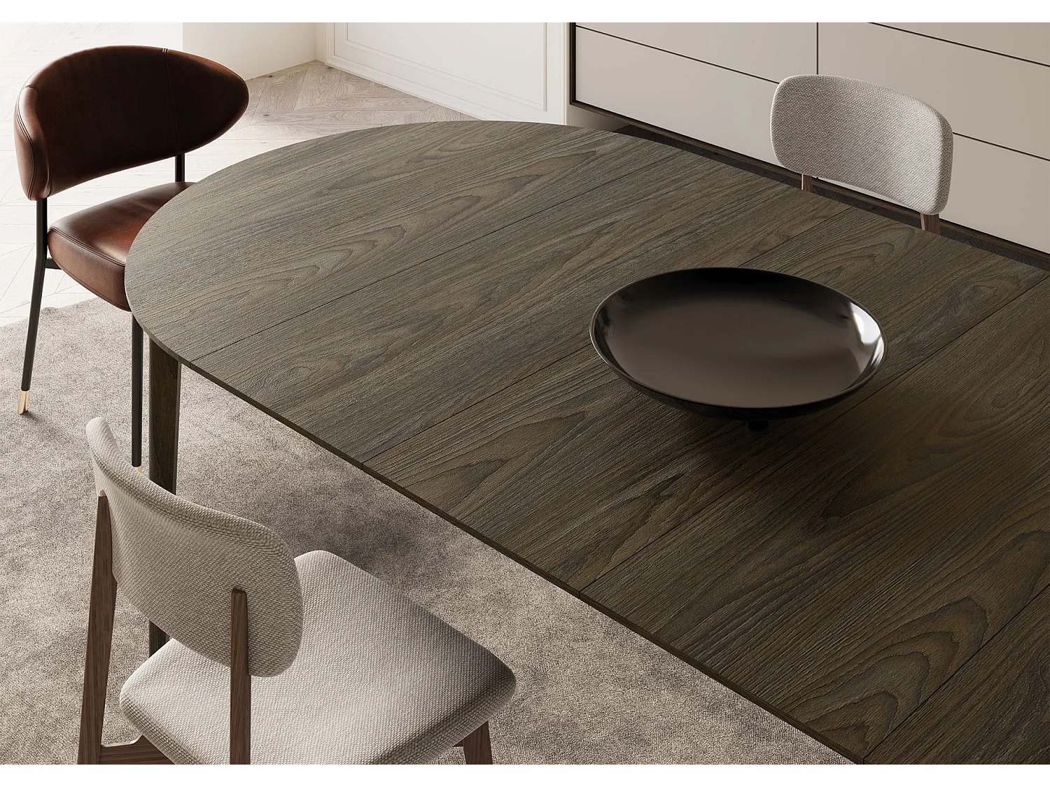 Table à manger extensible – Chêne foncé – 120x240x120 cm – PLOT