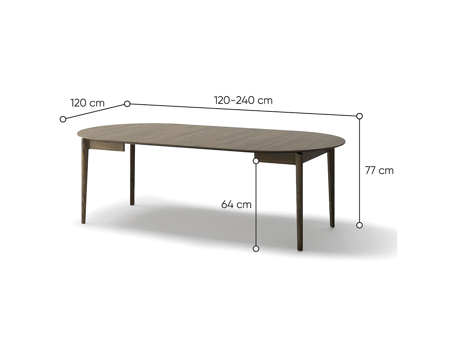 Table à manger extensible – Chêne foncé – 120x240x120 cm – PLOT