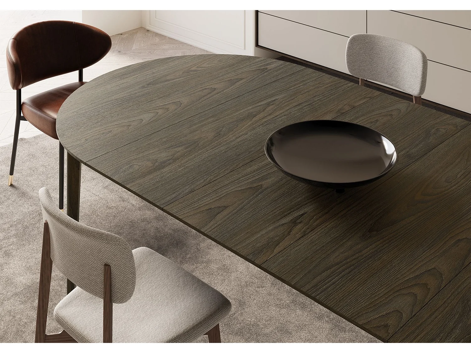 Table à manger extensible – Chêne foncé – 120x240x120 cm – PLOT