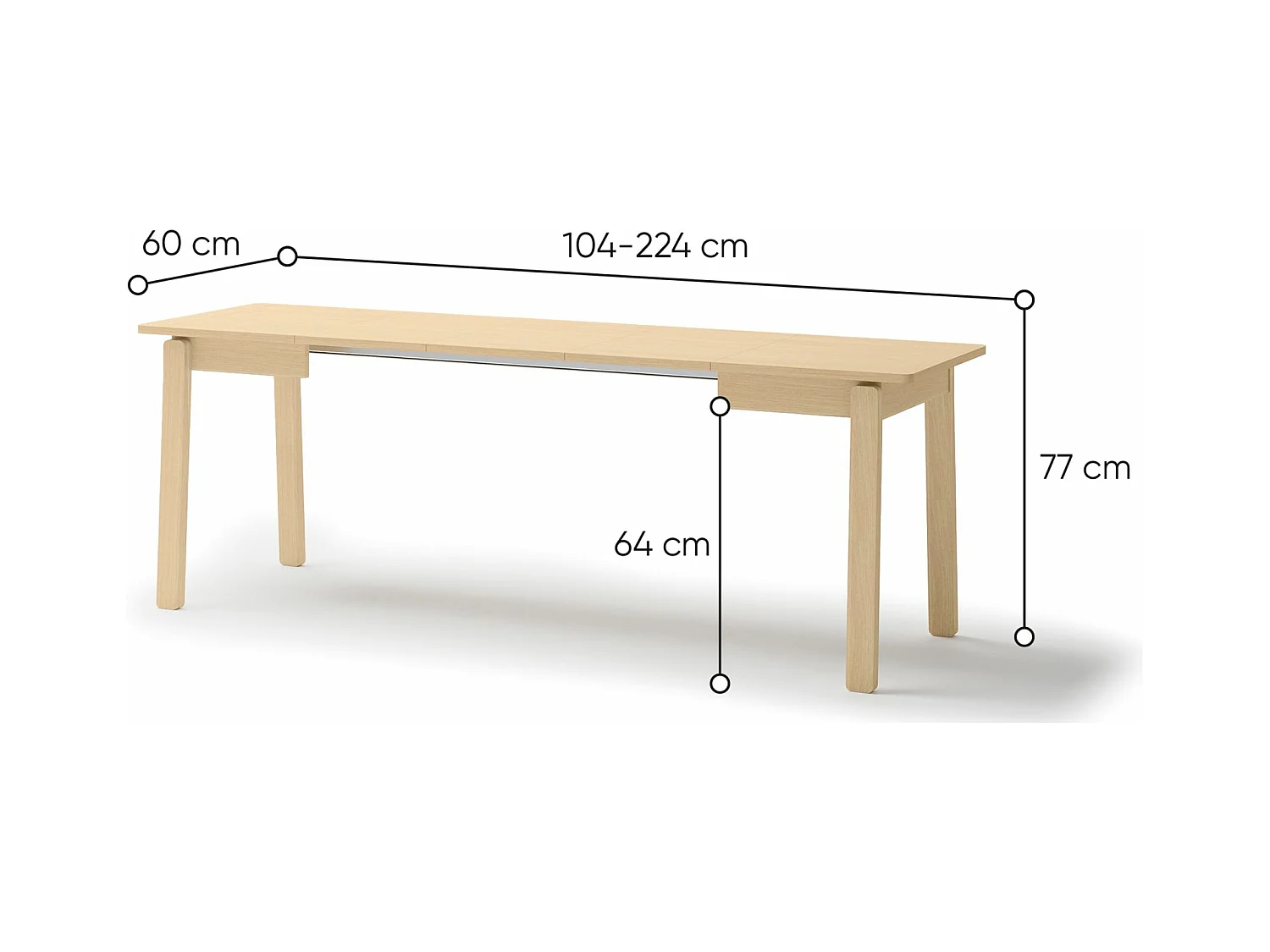 Ausziehtisch - Helle Eiche-Optik - 104–224 x 60 cm - PLOT