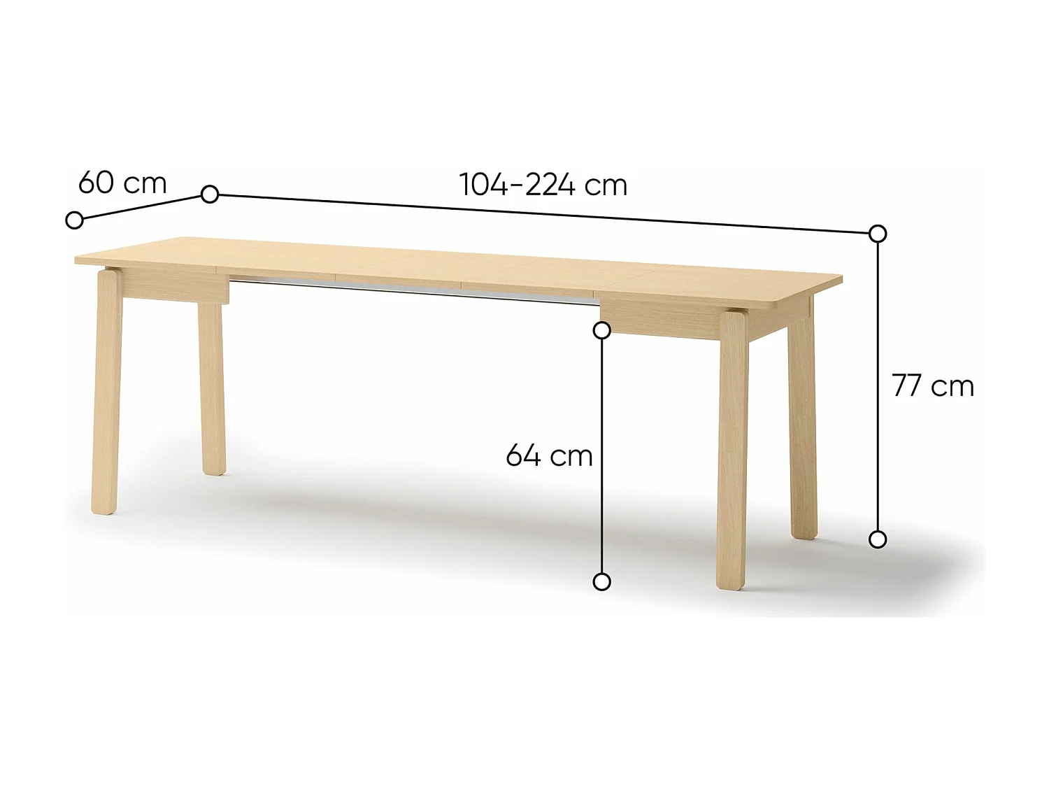 Uitschuifbare eettafel – Licht eiken – 104x224x60 cm – PLOT
