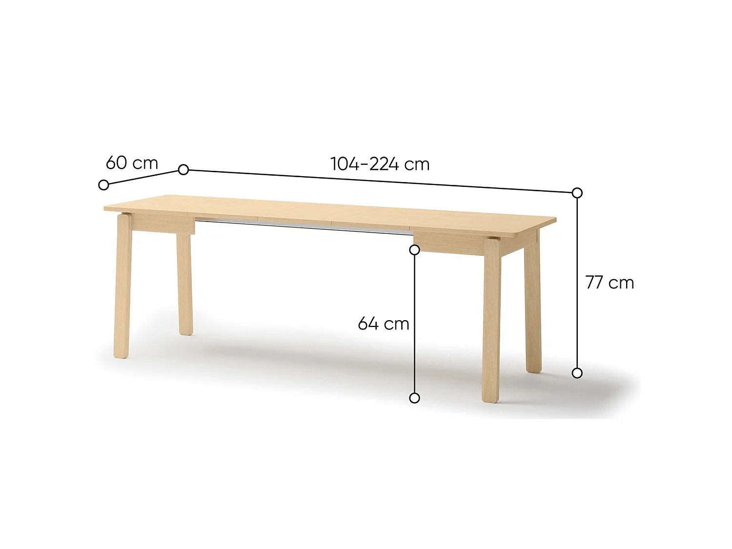 Table à manger extensible – Chêne clair – 104x224x60 cm – PLOT