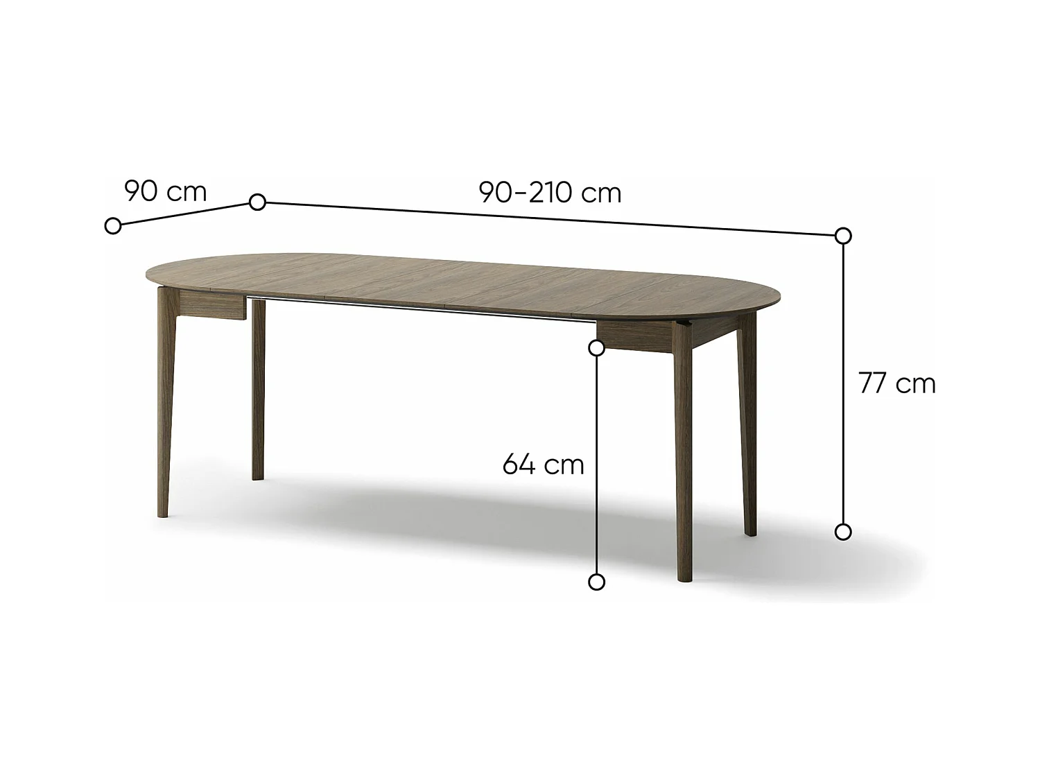 Table à manger extensible – Chêne foncé – 90x210x90 cm – PLOT