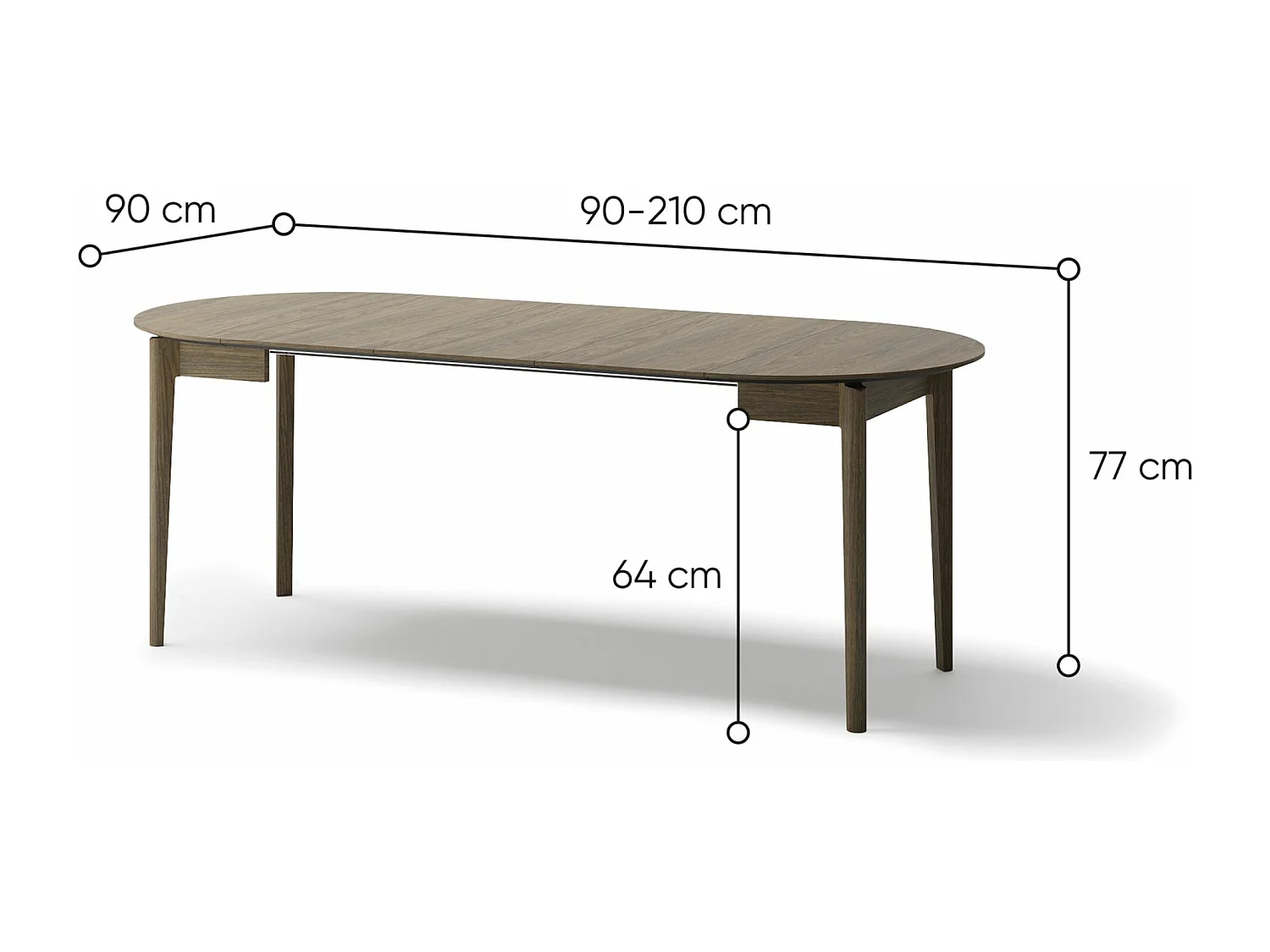 Uitschuifbare eettafel – Donker eiken – 90x210x90 cm – PLOT