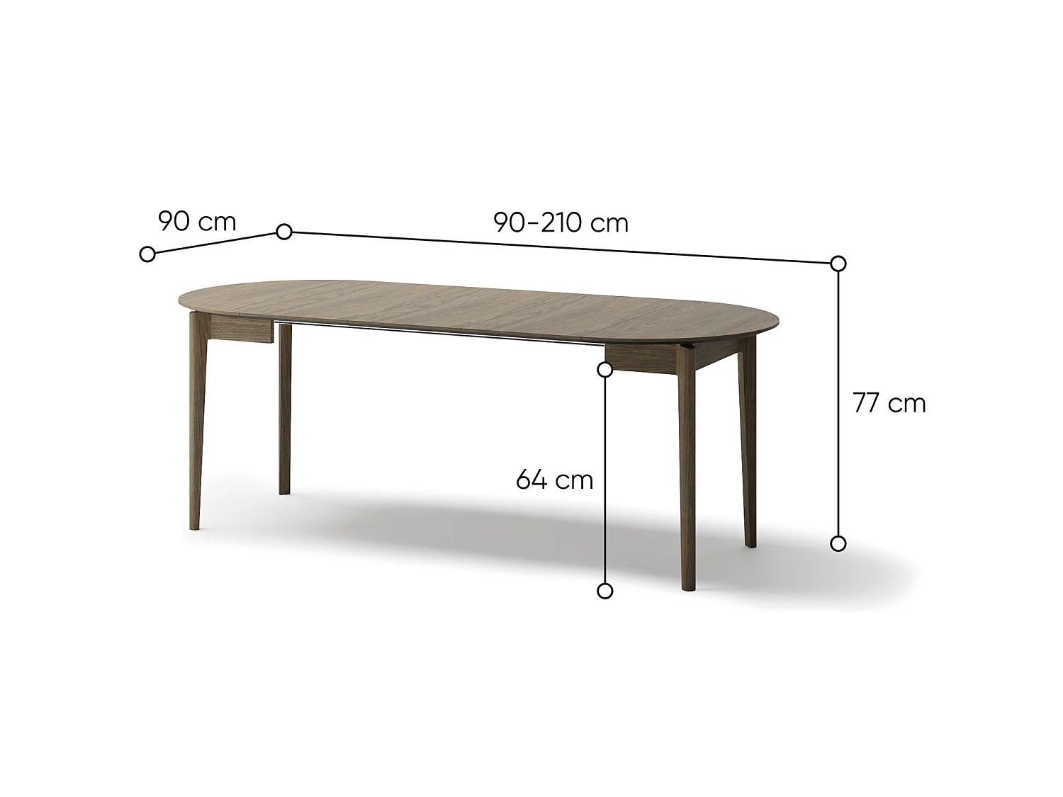 Table à manger extensible – Chêne foncé – 90x210x90 cm – PLOT