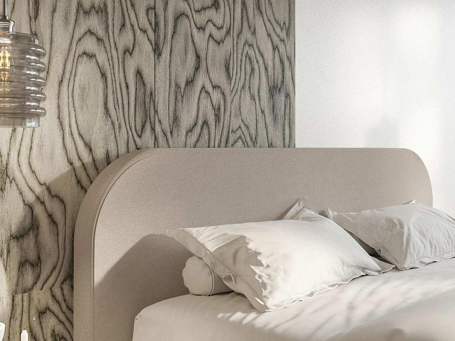 Lit tapissé – 200x200 cm – en velours beige – UMIKE
