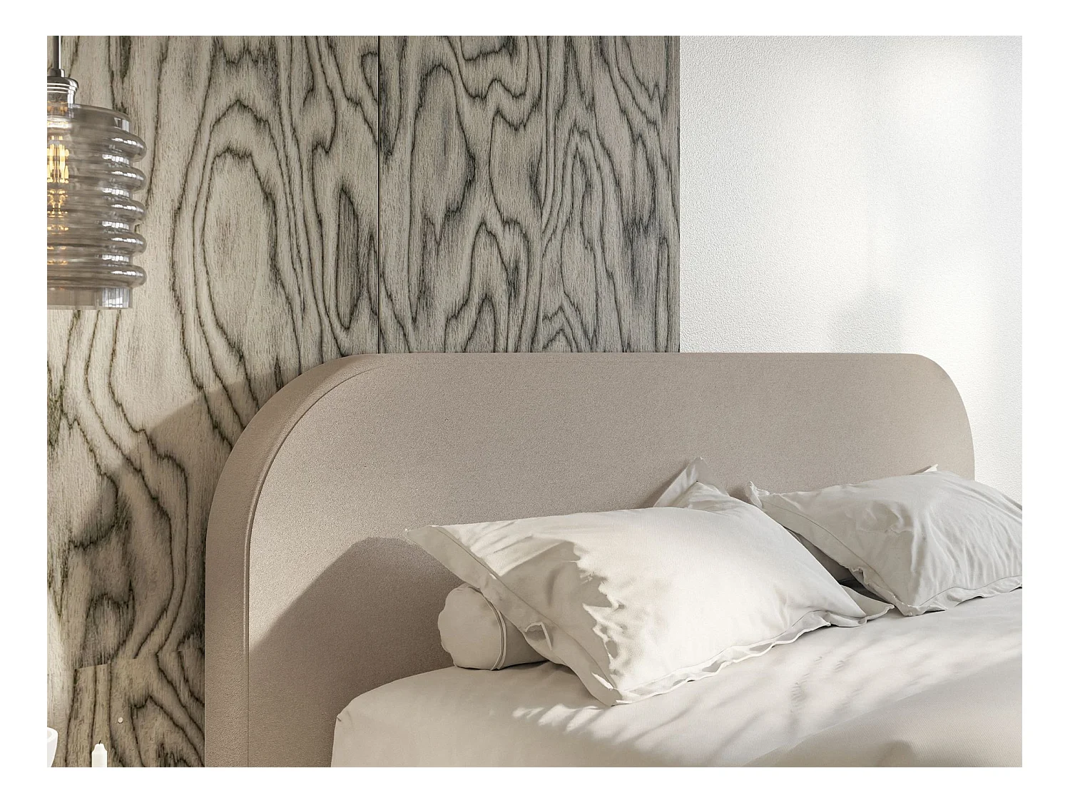 Lit tapissé – 160x200 cm – en velours beige – UMIKE