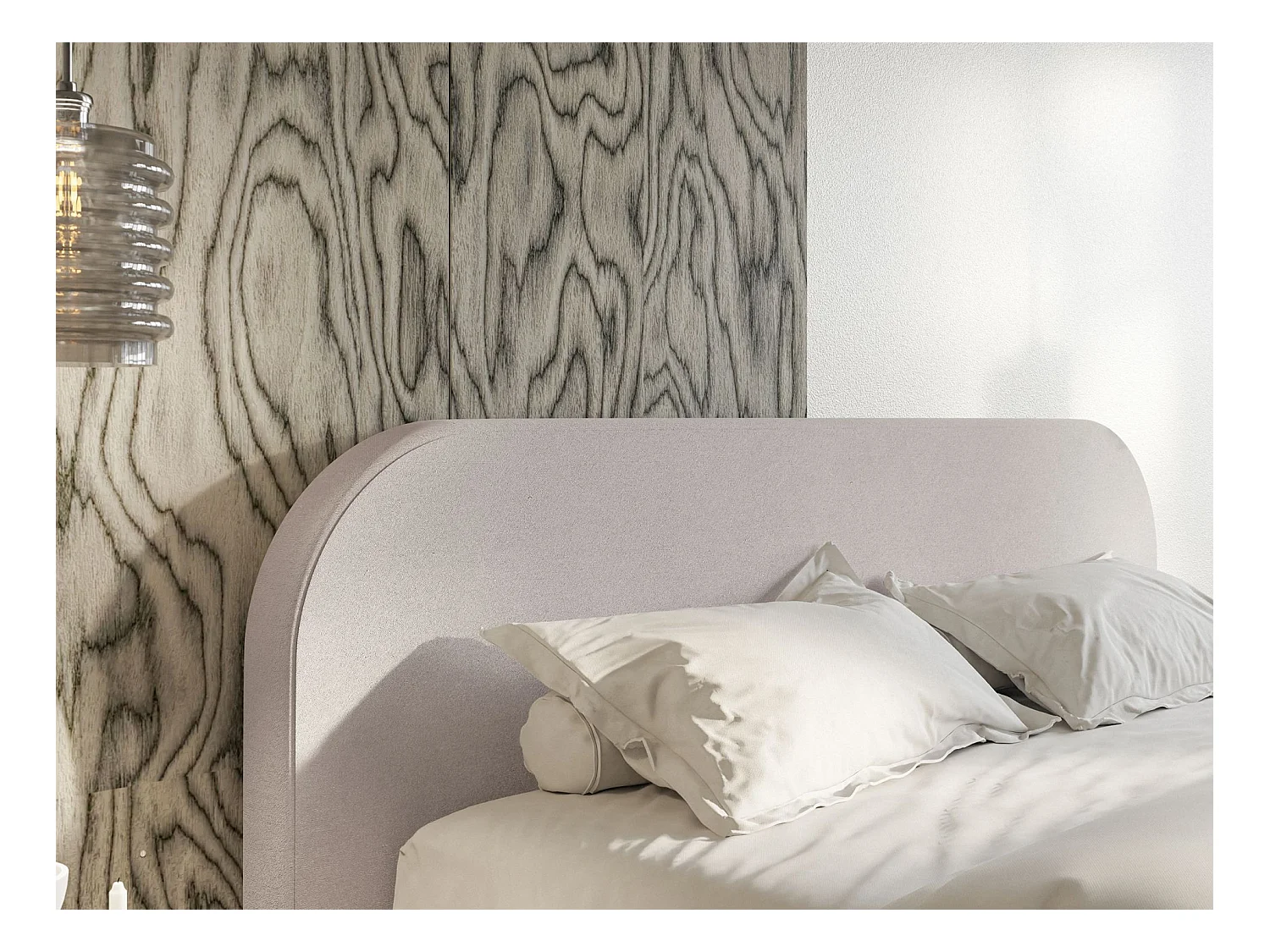 Lit tapissé – 140x200 cm – en velours beige-gris – UMIKE