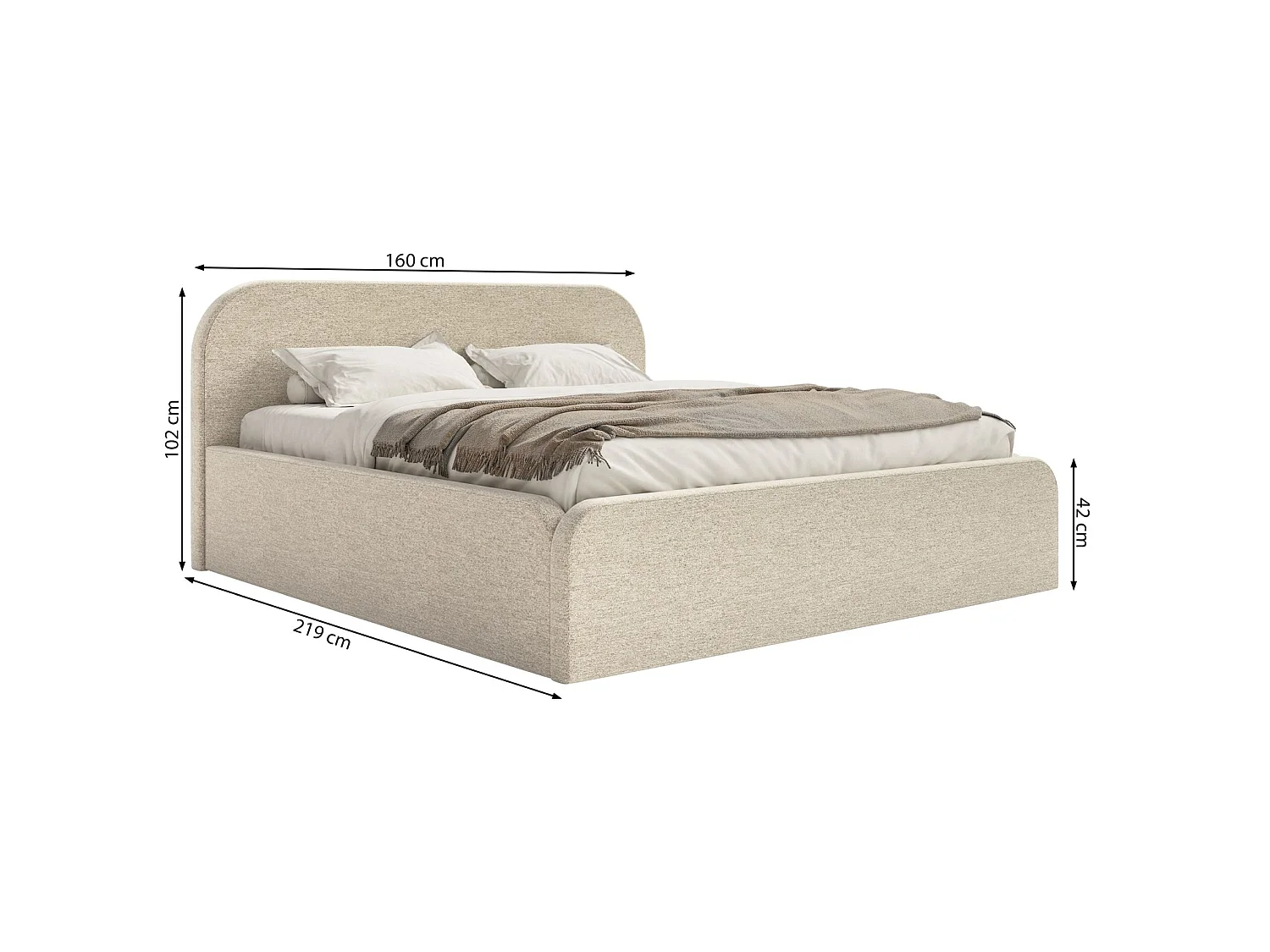 Lit tapissé – 140x200 cm – en velours beige-gris – UMIKE