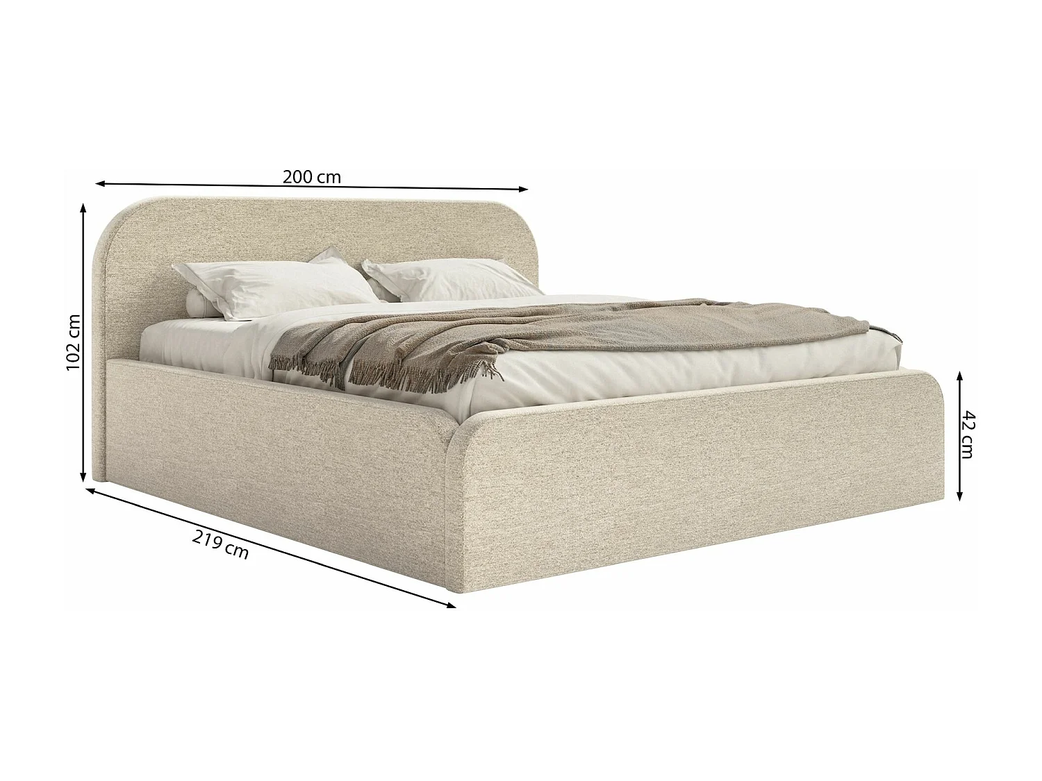 Lit tapissé – 180x200 cm – en velours beige-gris – UMIKE