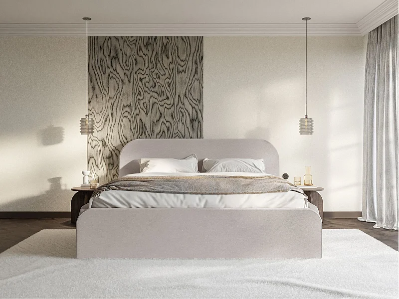 Gestoffeerd bed – 200x200 cm – in beigegrijs fluweel – UMIKE