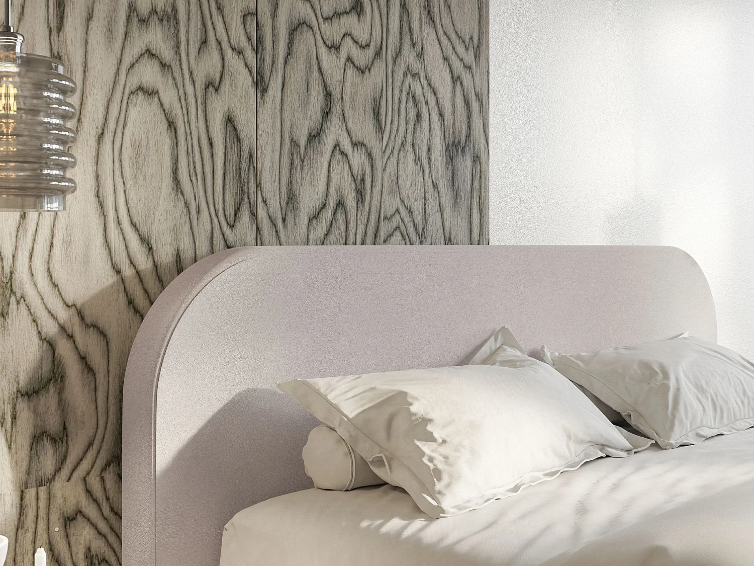 Lit tapissé – 200x200 cm – en velours beige-gris – UMIKE