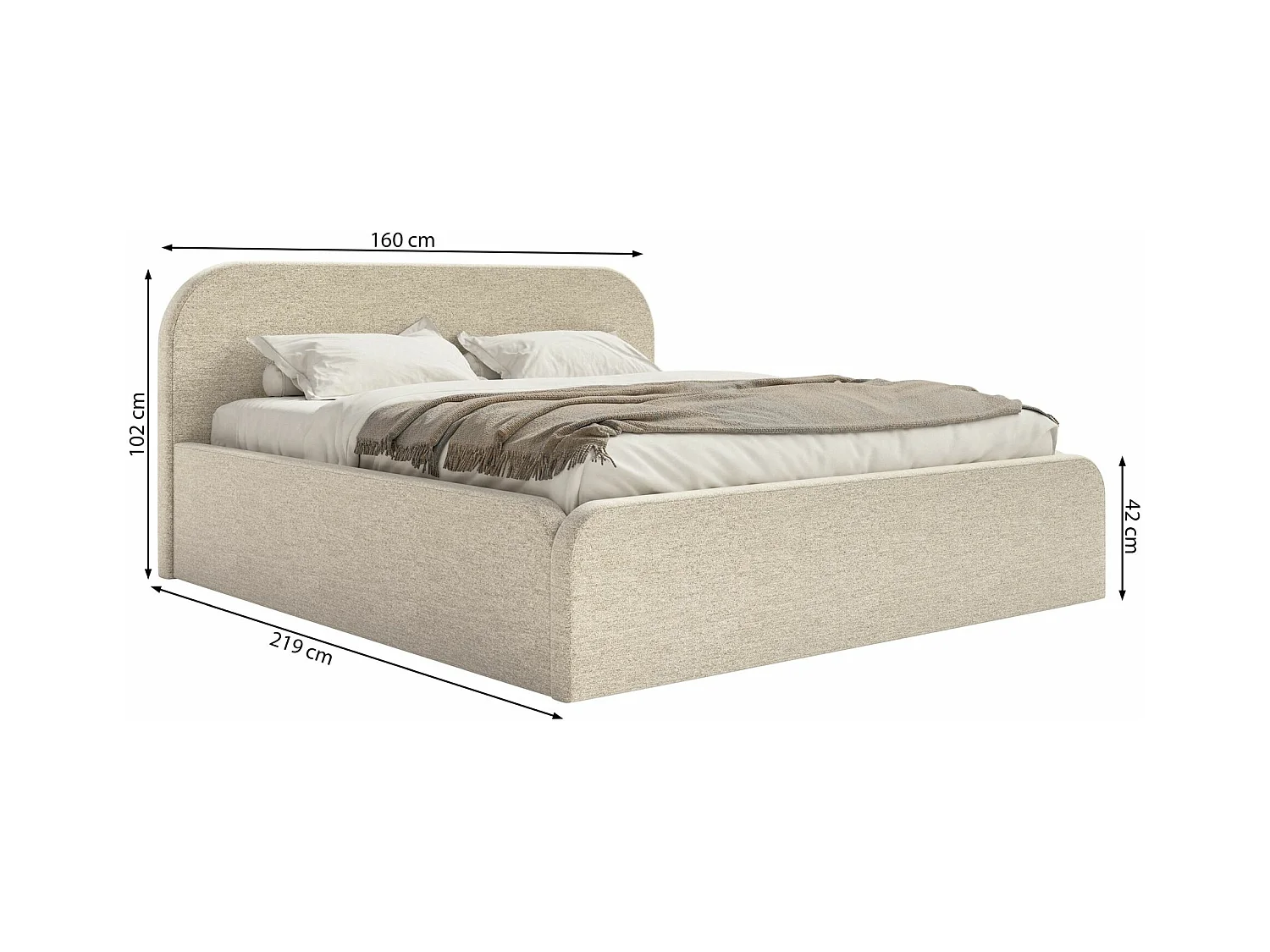 Lit tapissé – 140x200 cm – en velours beige – UMIKE