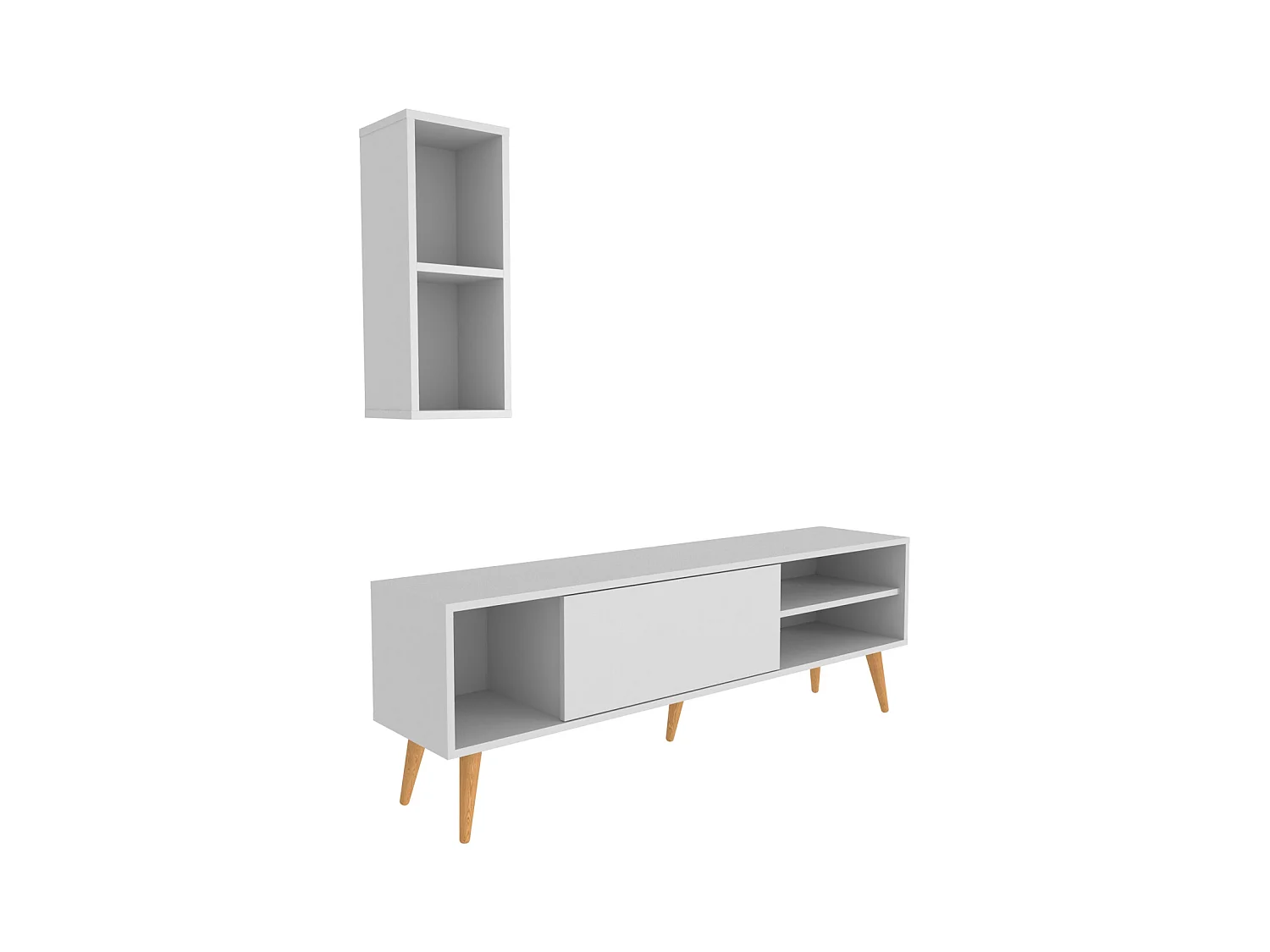 Rans Meuble TV | Banc TV | Rangement | Etagère Murale Incluse (Blanc)