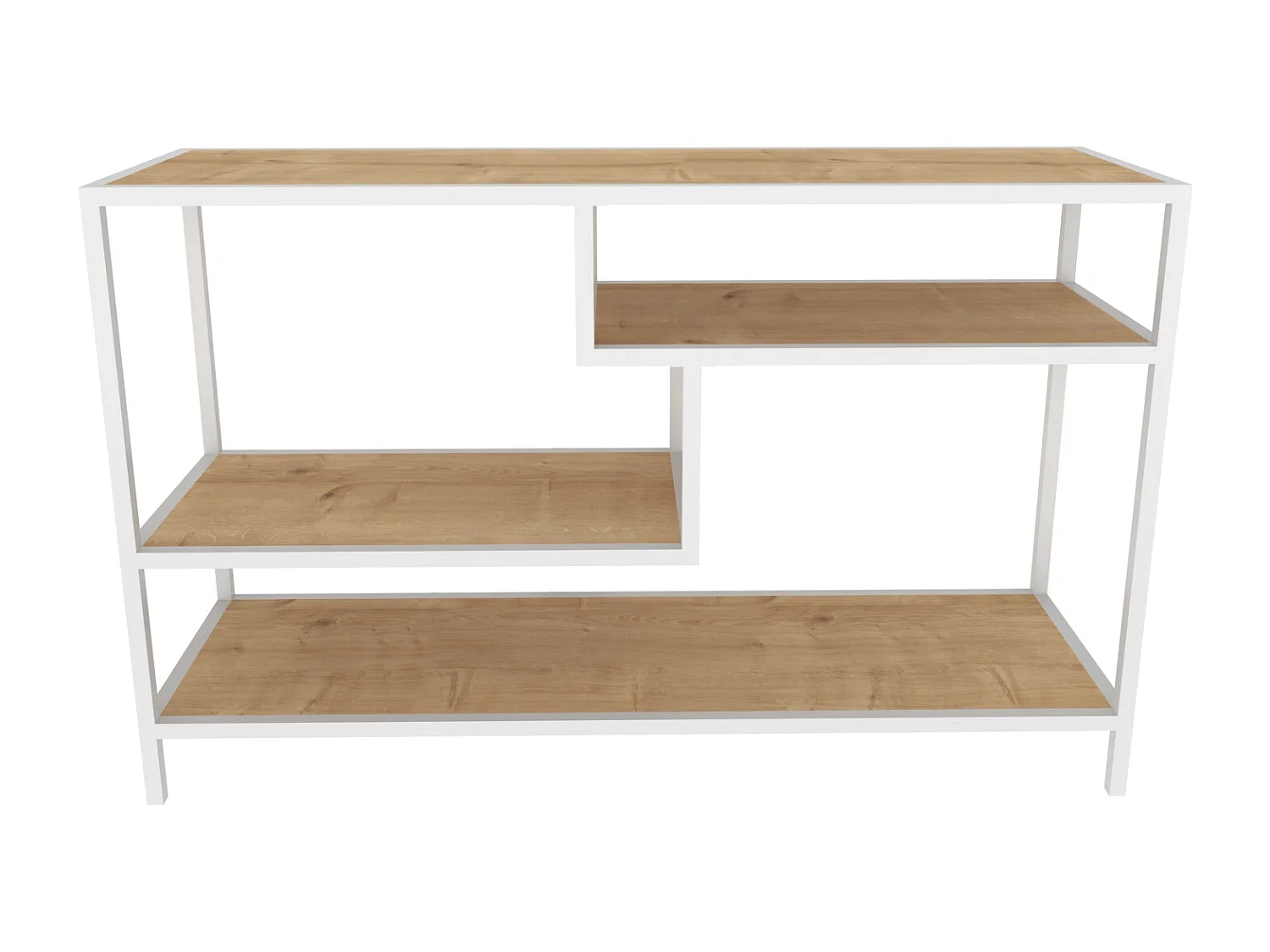 Meuble TV Robins de 120 cm avec niches, cadre en métal (Blanc et Chêne)