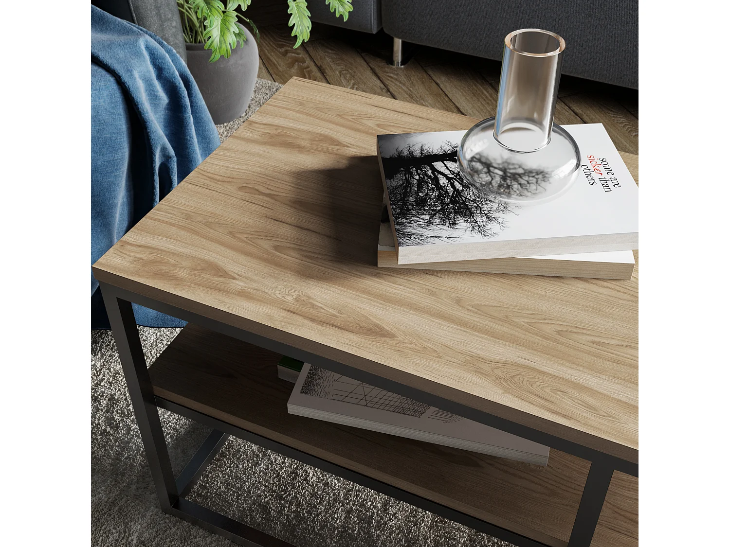 Table basse Forteus 110 cm luxe et chic cadre en métal (Oud et Noir)
