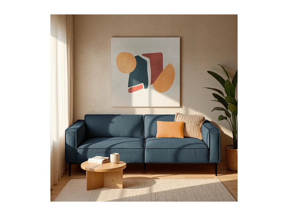 Montebello - Canapé droit 3 places en tissu et pieds en métal - Bleu foncé